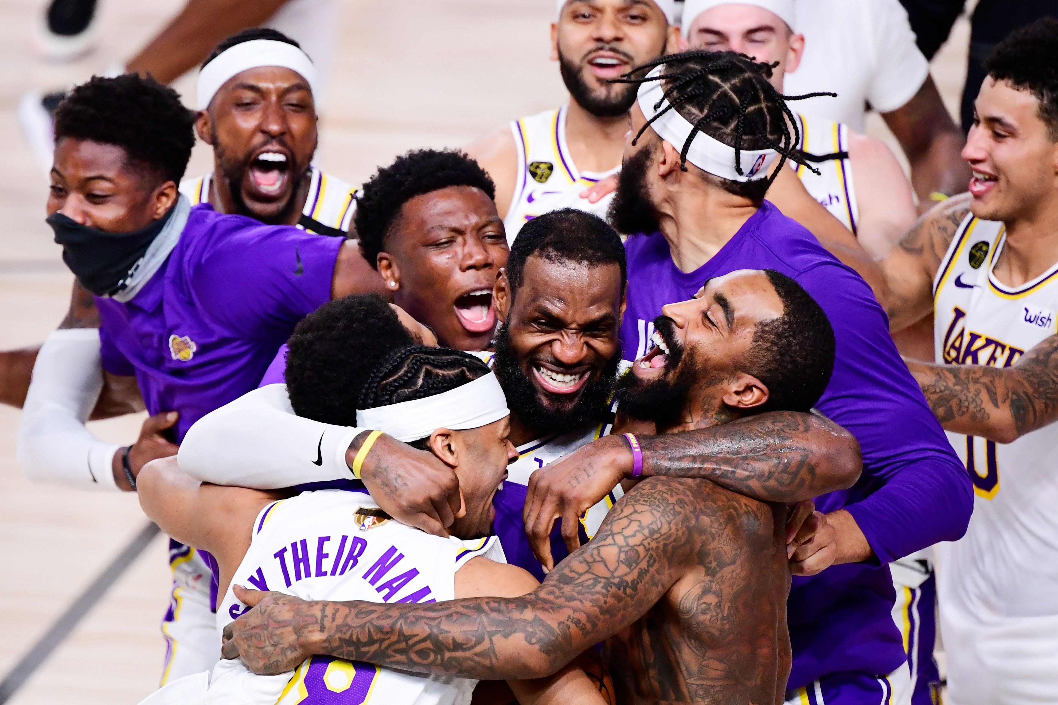 Lakers celebrating