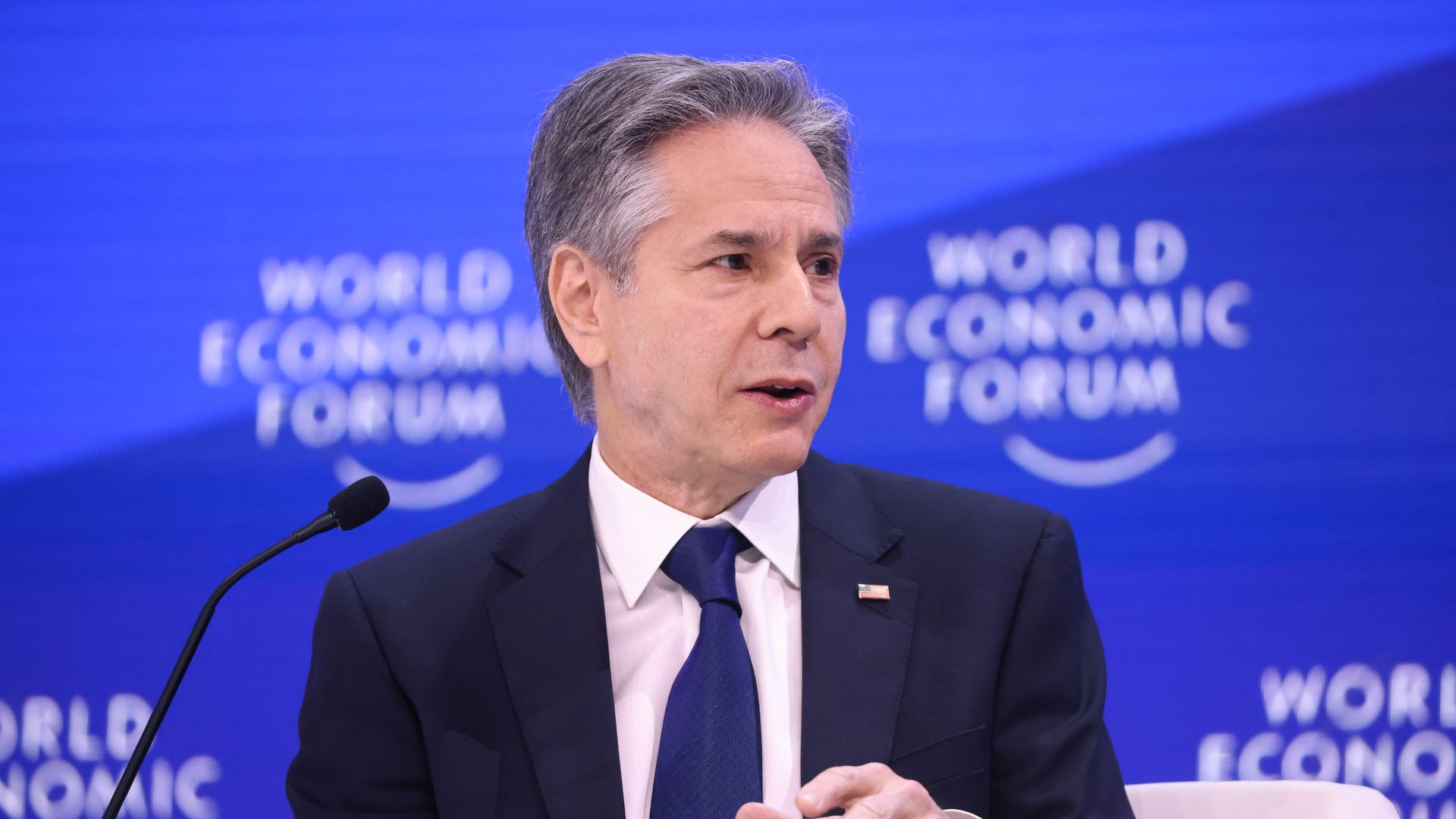 U.S. Secretary of State Tony Blinken during a conversation session at the World Economic Forum on Jan. 17. Photo: Hollie Adams/Bloomberg via Getty Images