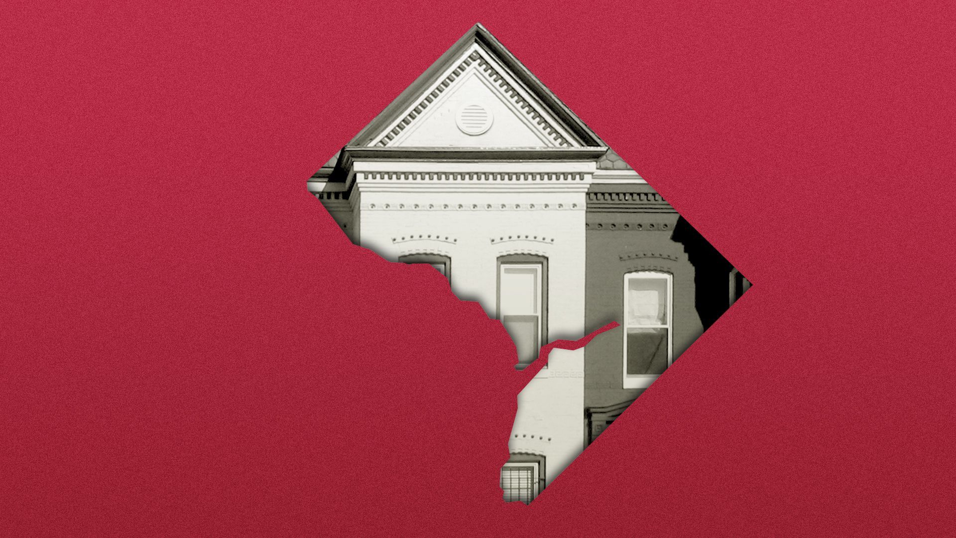 Illustration of row houses masked by the shape of Washington D.C.