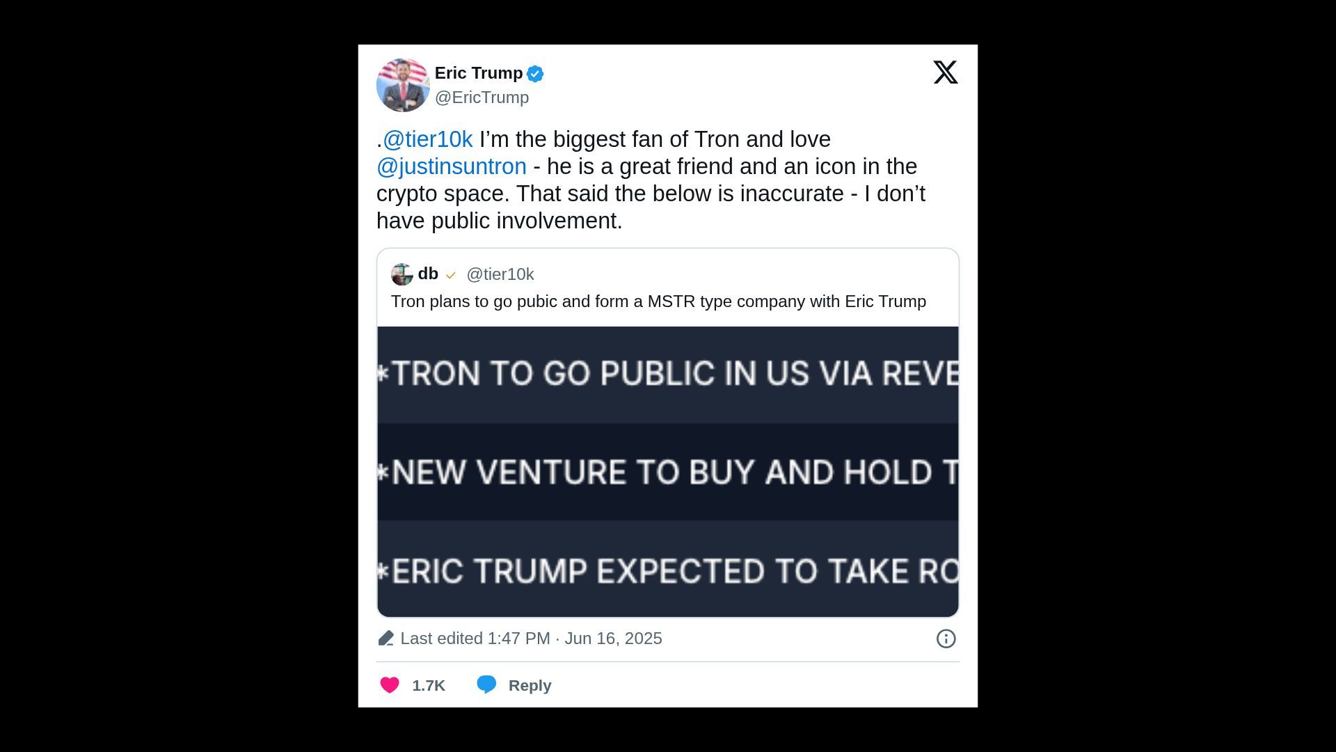 A screenshot of a tweet replying to a tweet.