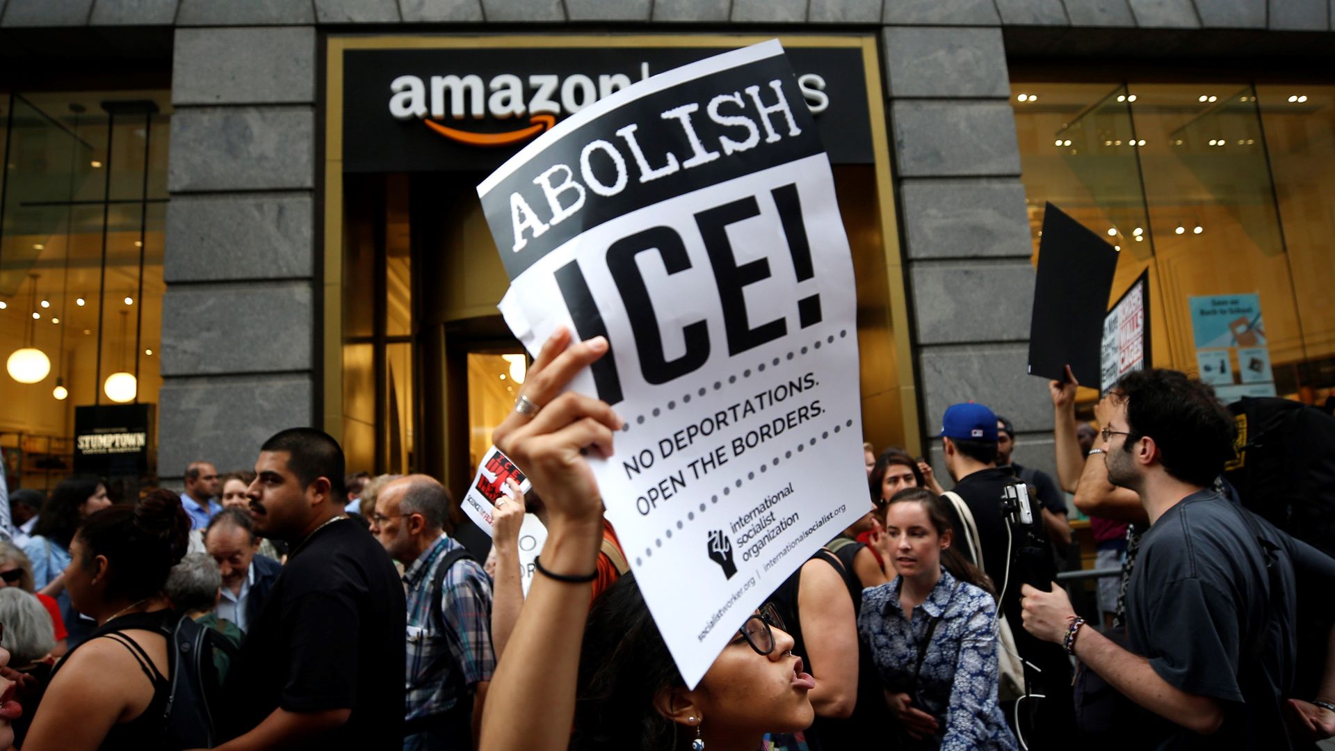 Immigration protest outside Amazon store in New York