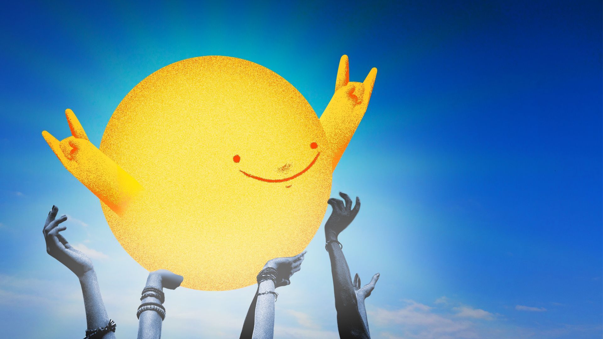 Illustration of the sun crowd surfing.