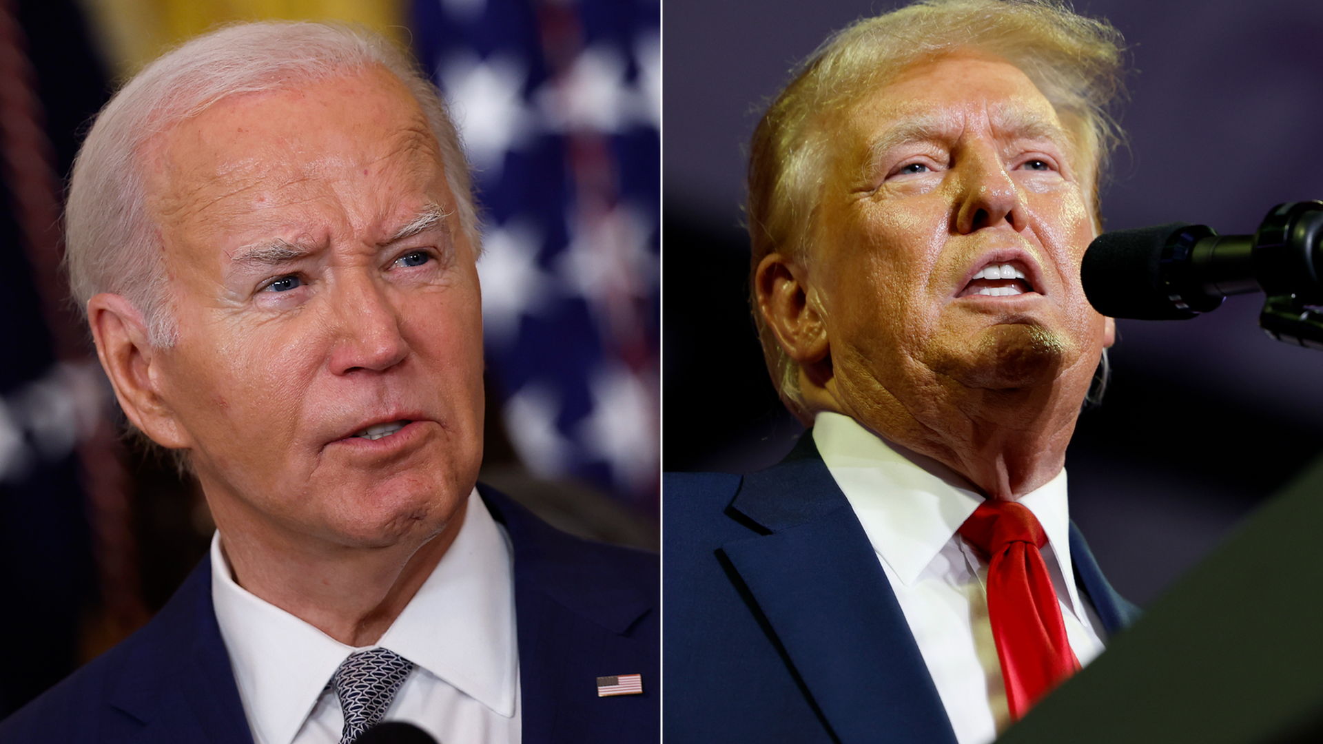 Side by side photo of President Biden and former President Trump. 