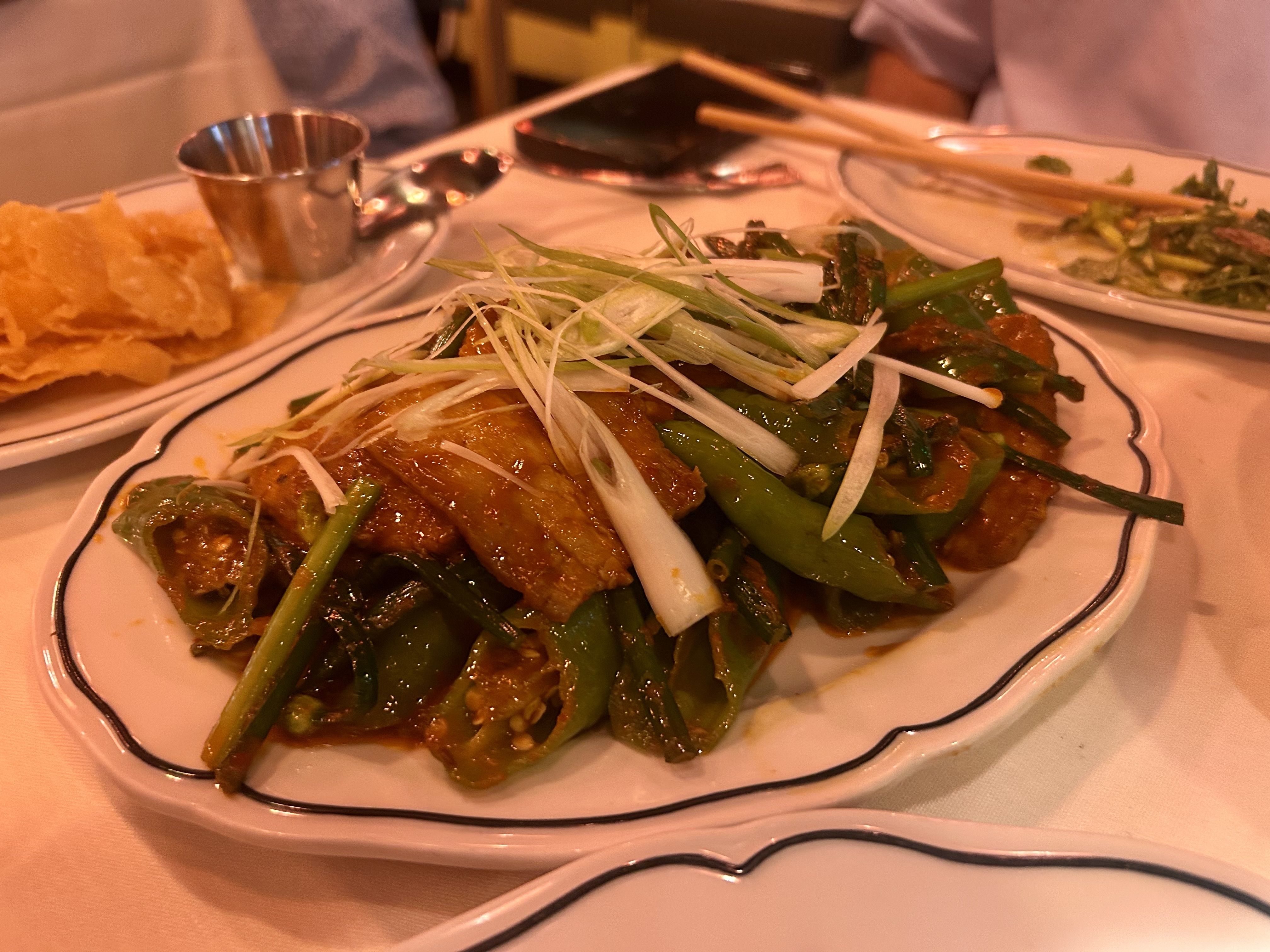 The pork belly dish at Double Luck Chinese.