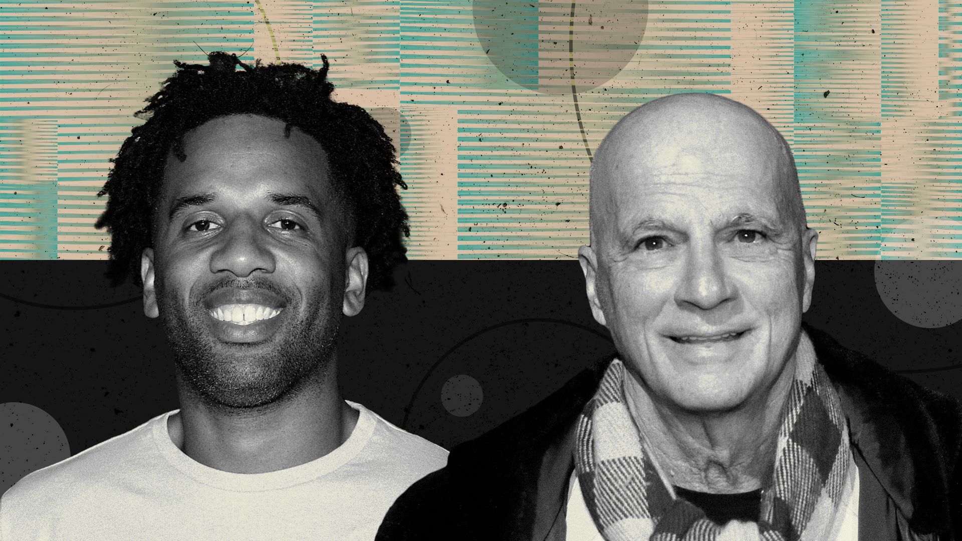 Photo illustration of Jimmy Iovine and Maverick Carter with an abstract digital background.