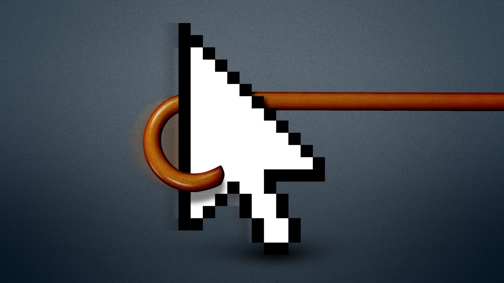 Illlustration of a cursor being yanked away by a cane.