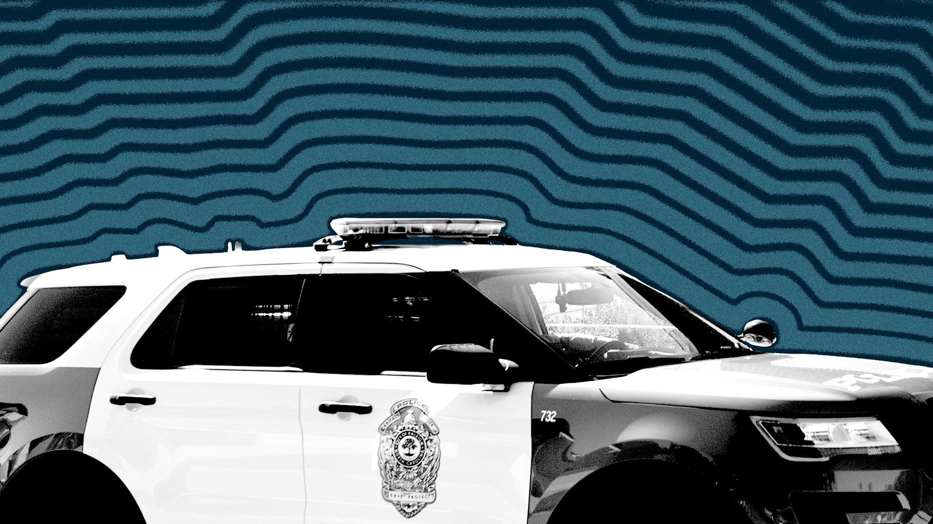 Photo illustration of a Raleigh Police cruiser with lines radiating from it.