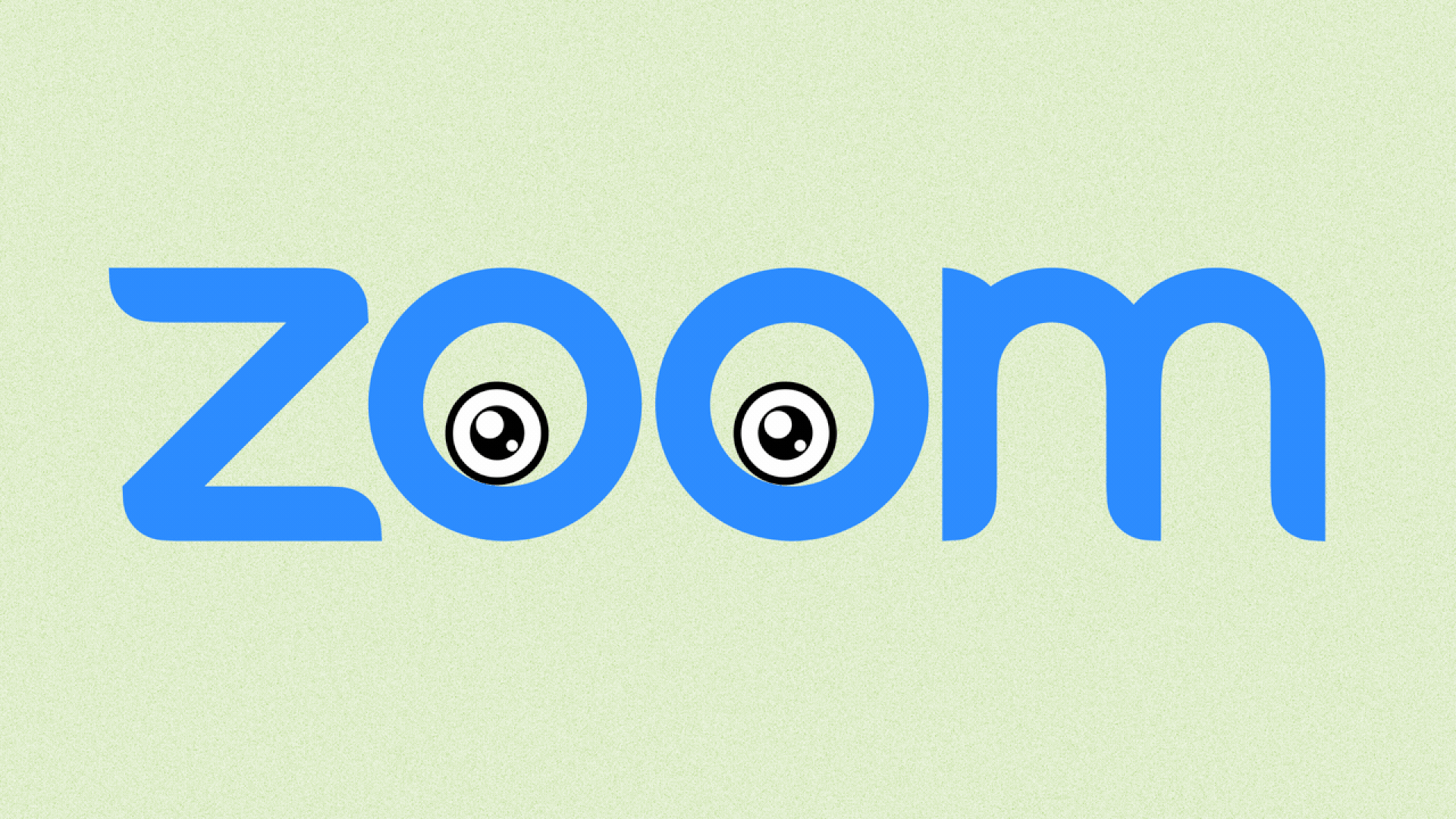 Animated illustration of the Zoom logo with a pair of eyes in the "O's" looking around terrified.