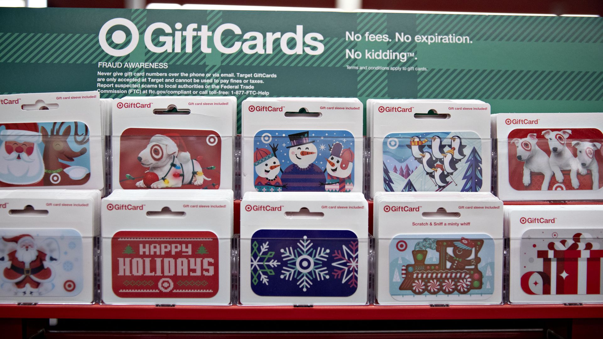 Target gift cards on display