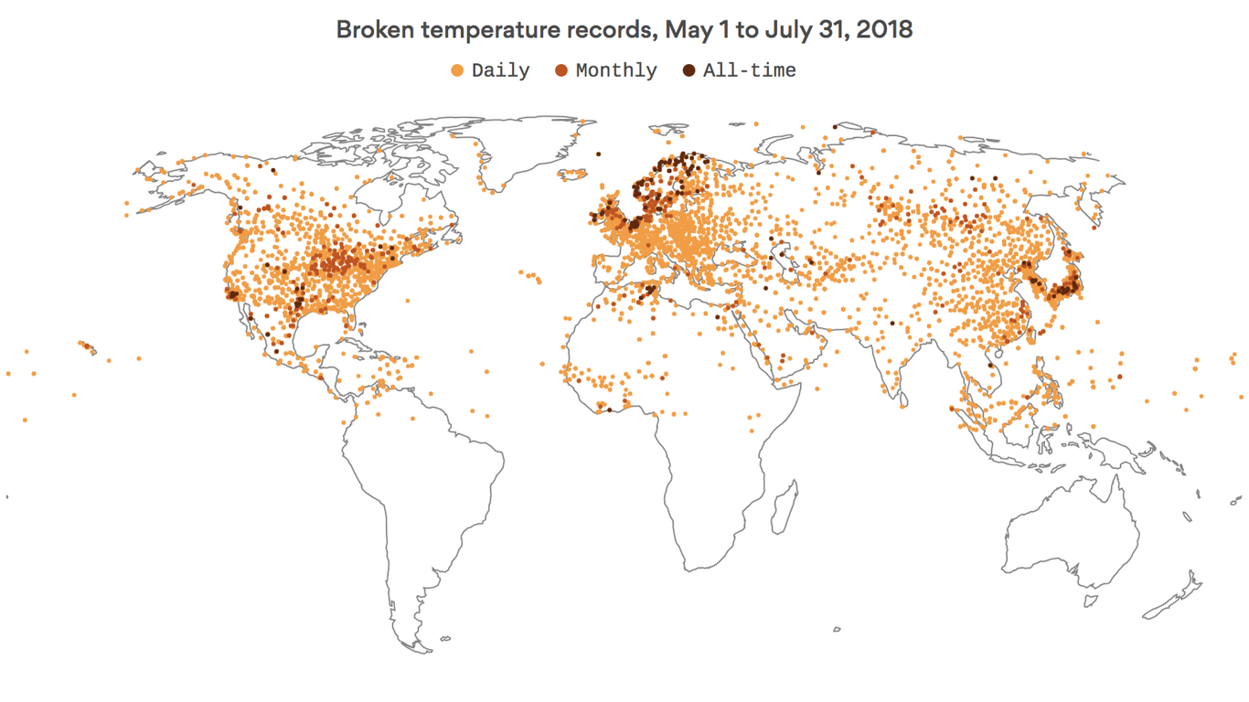 All the heat records broken this summer on one map