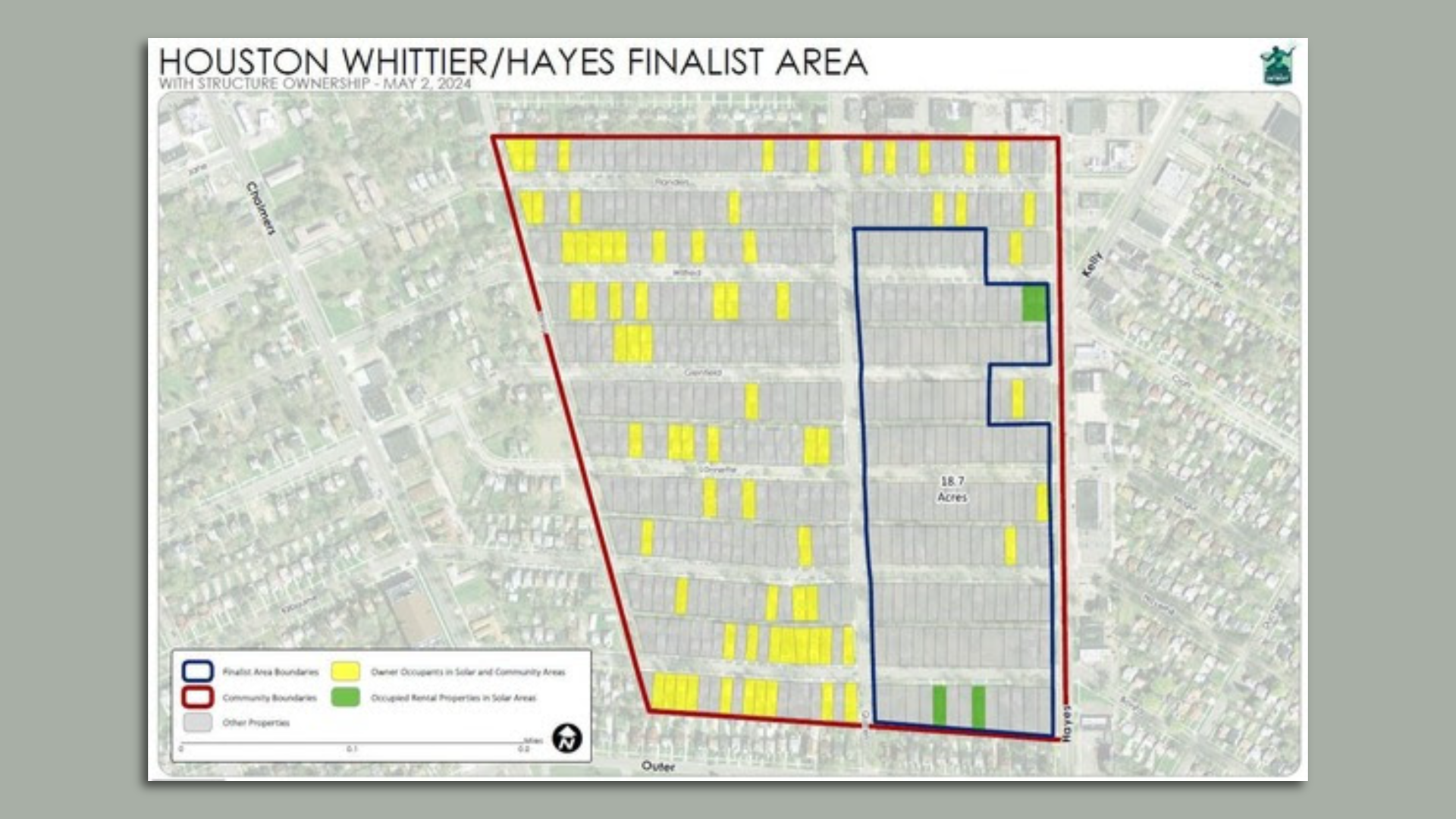A map showing the Houston Whittier/Hayes solar area.