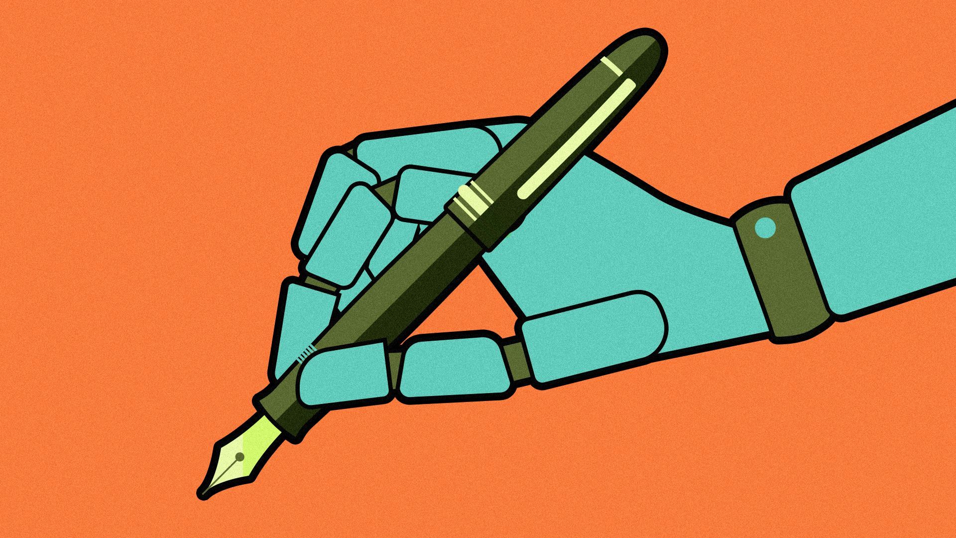 Illustration of a robot holding a fountain pen.