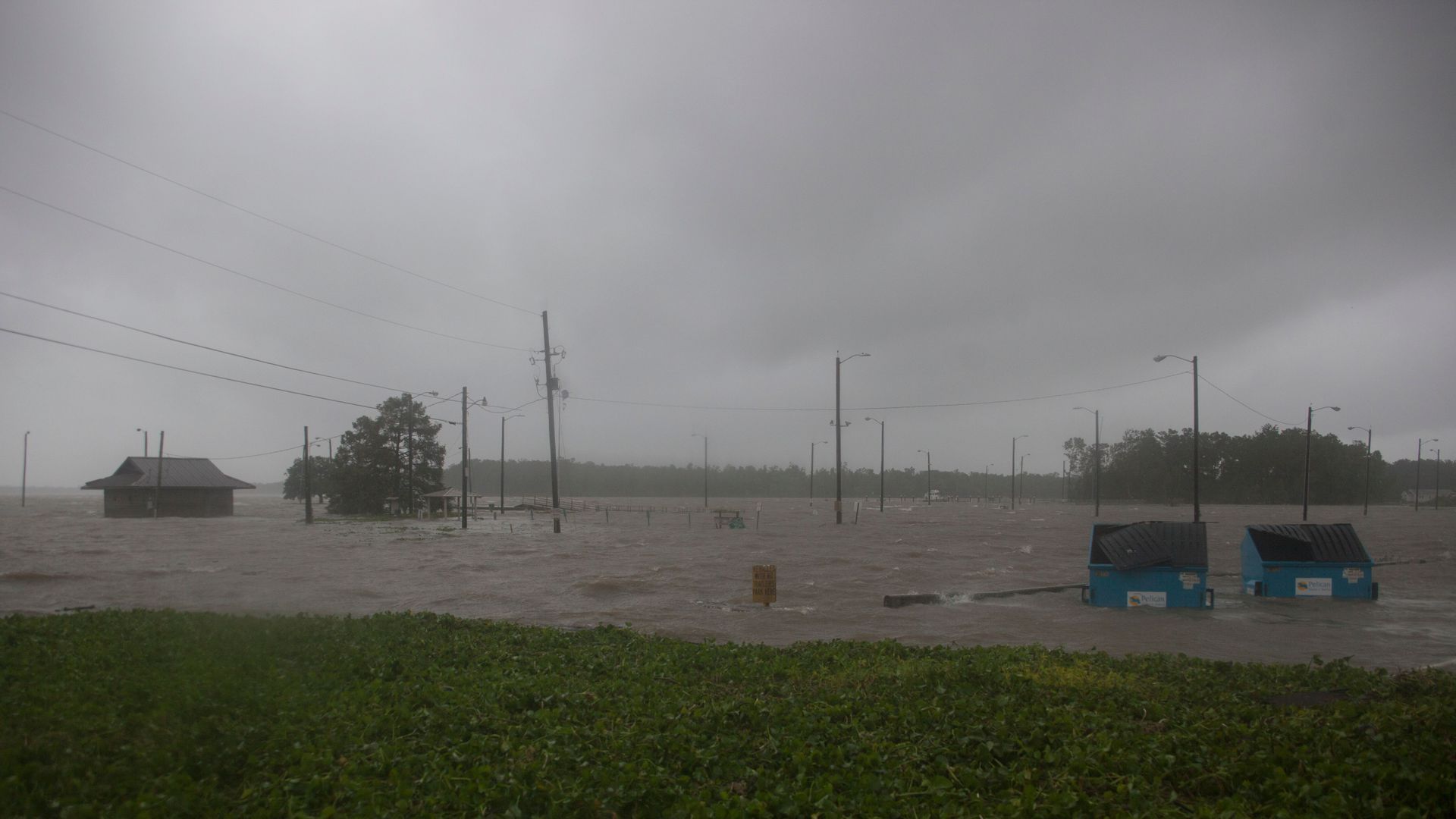  A parking lot is flooded as Tropical Storm Barry makes landfall in Berwick, Louisiana.