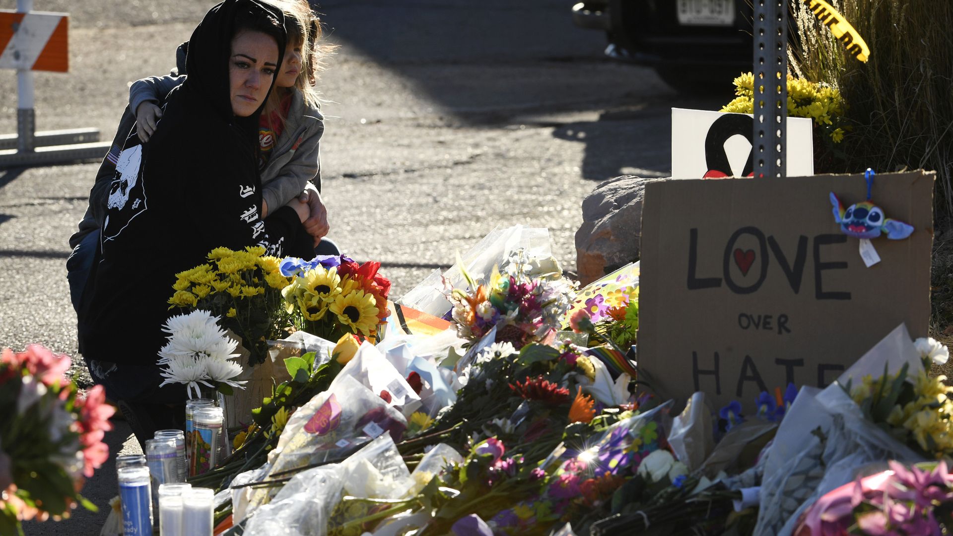 A memorial near Club Q on Nov. 20, 2022 in Colorado Springs, Colorado.