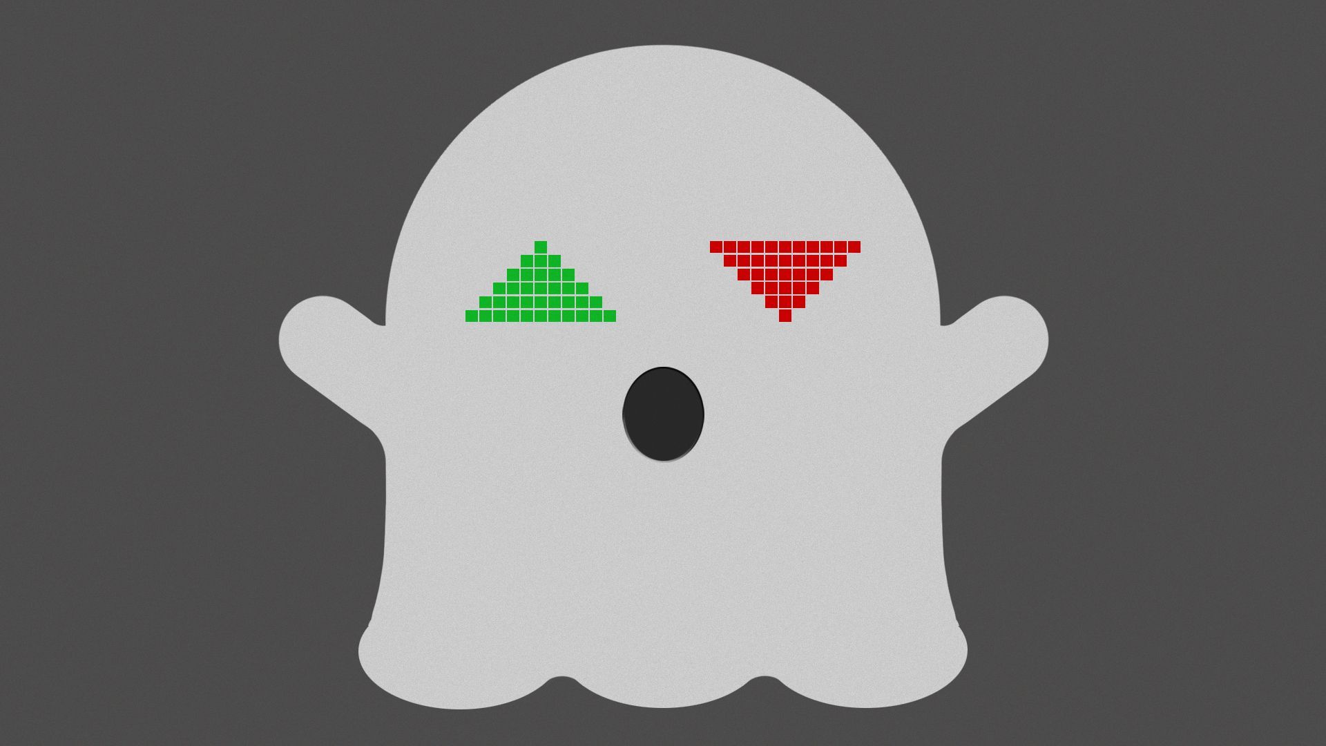 Illustration of a ghost with red and green arrows on its face.