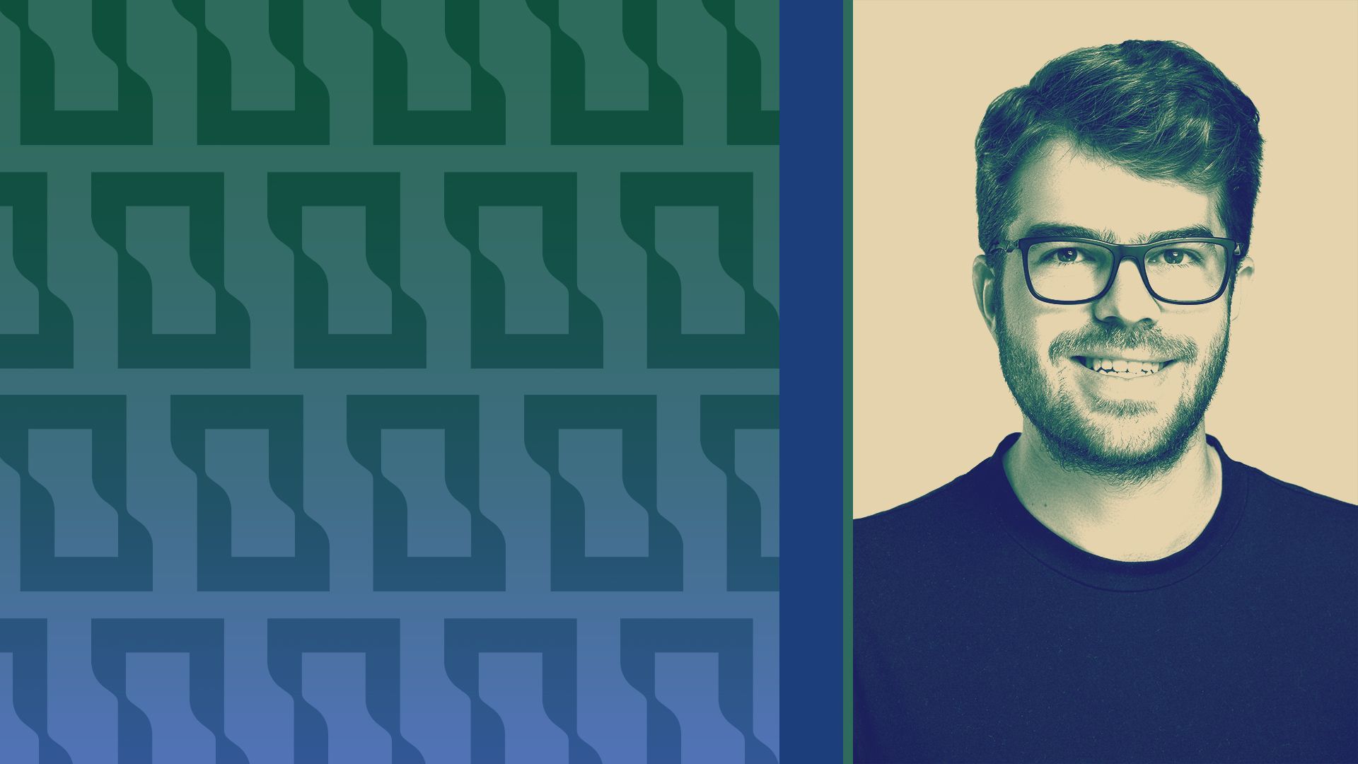 Photo illustration of Pedro Franceschi surrounded by an abstract pattern made up of the Brex logo. 