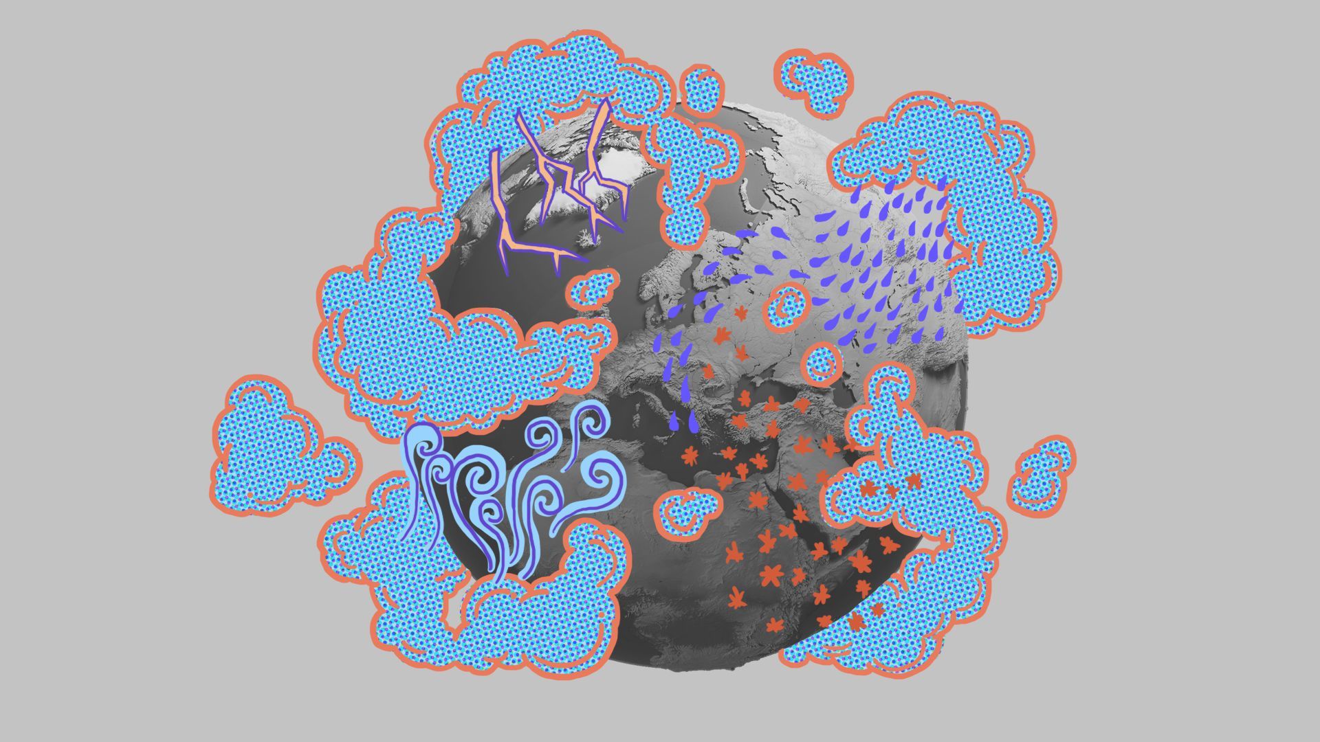 Illustration of the planet shrouded in weather and heat.