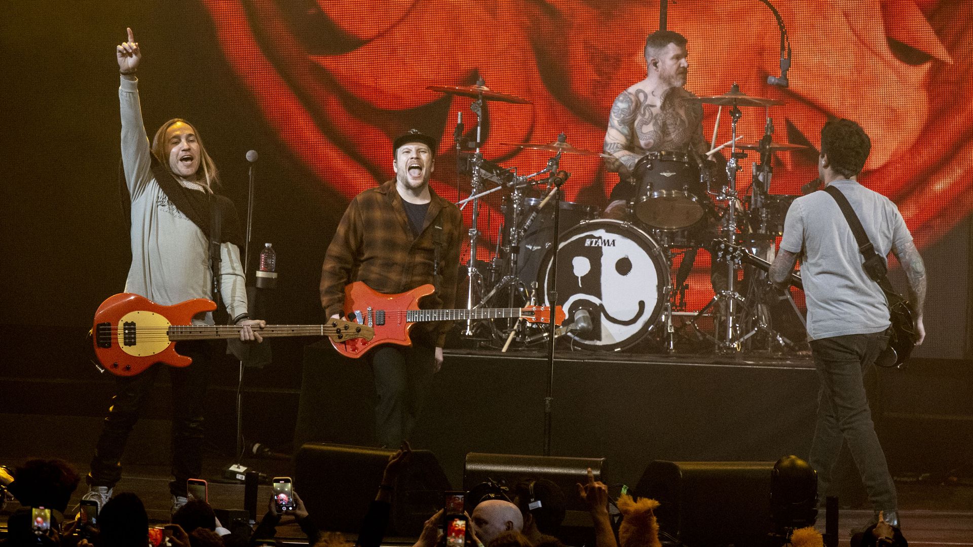 ANAHEIM, CALIFORNIA - JANUARY 13: (L-R) Pete Wentz, Patrick Stump, Andy Hurley and Joe Trohman of the band Fall Out Boy performsat the 2024 iHeartRadio ALTer EGO at Honda Center on January 13, 2024 in Anaheim, California. (Photo by Harmony Gerber/Getty Images)