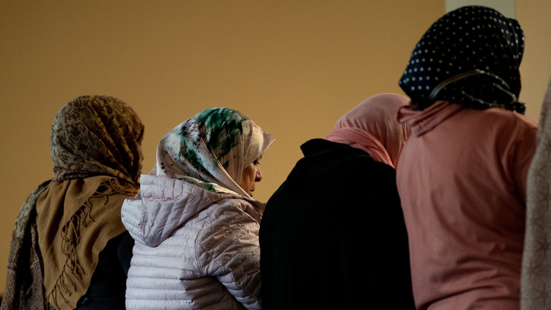 Women gather to pray at Dar Al Hijrah Islamic Center in Falls Church, Virginia, on October 31, 2023.