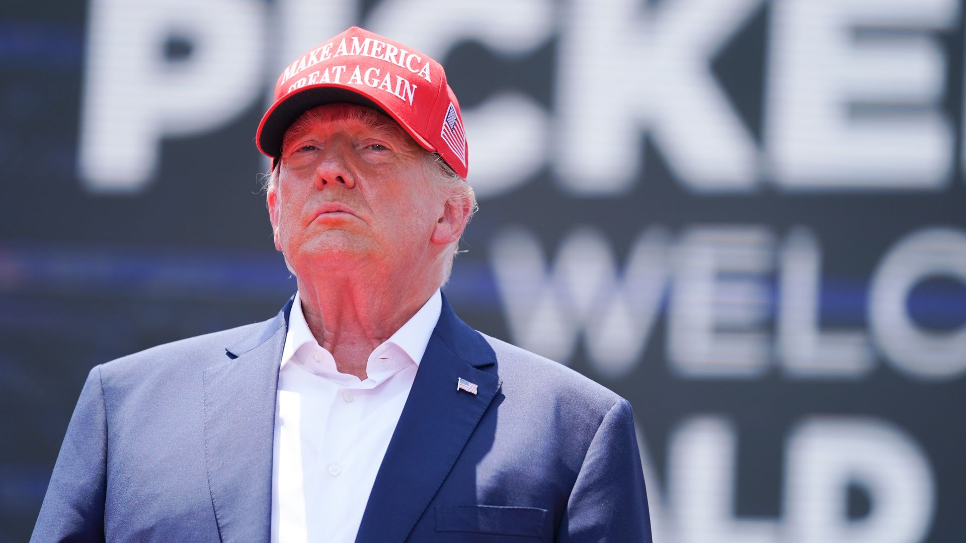 Former President Donald Trump reacts to crowd applause during a campaign event on July 1, 2023 in Pickens, South Carolina.