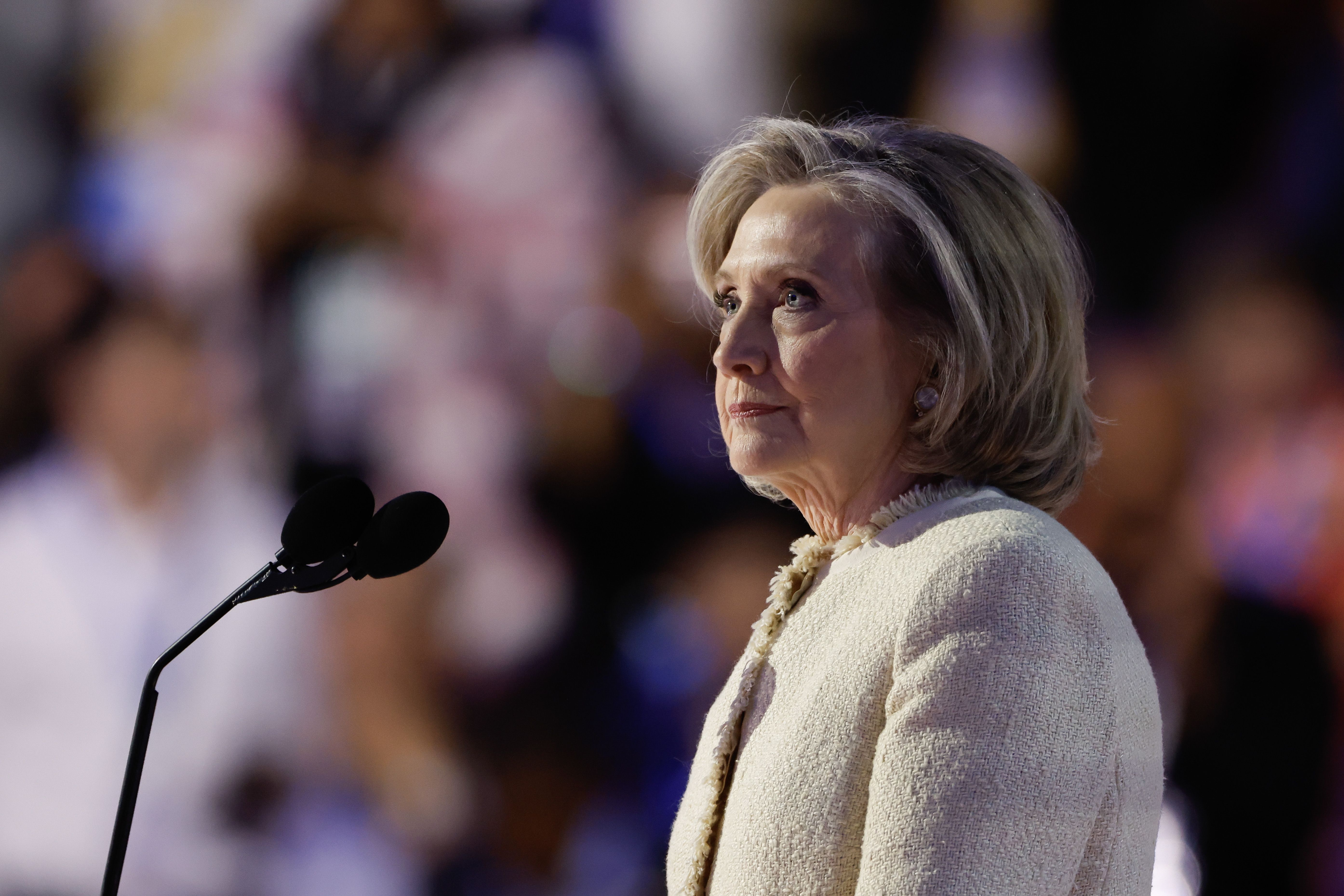 Hillary Clinton on stage at DNC