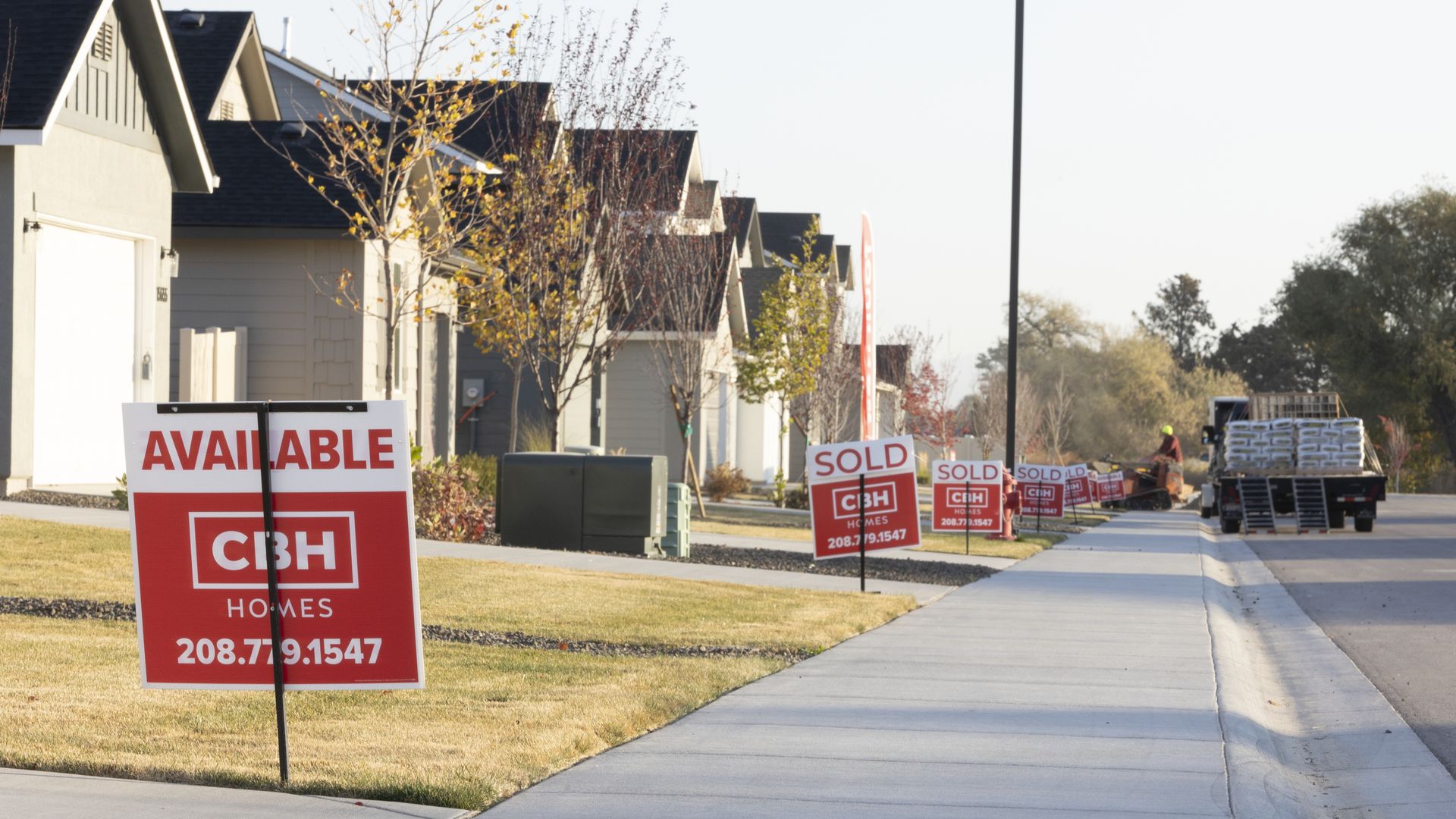 An 'Available' and 'Sold' signs outside of new homes in Nampa, Idaho, in October.