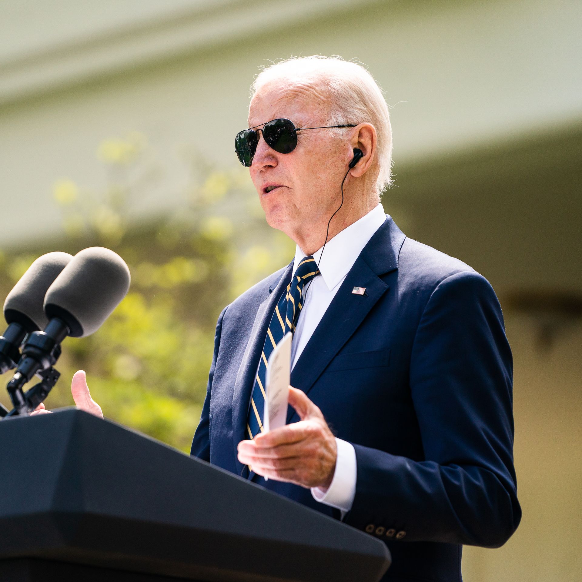 US President Joe Biden answers questions from the press during a joint press conference with President of the Republic of Korea Yoon Suk Yeol in the Rose Garden of the White House on Wednesday, April 26, 2023. (