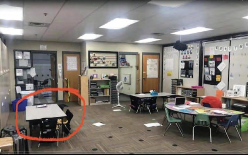A picture of the classroom and desk Kimberly's daughter sat at