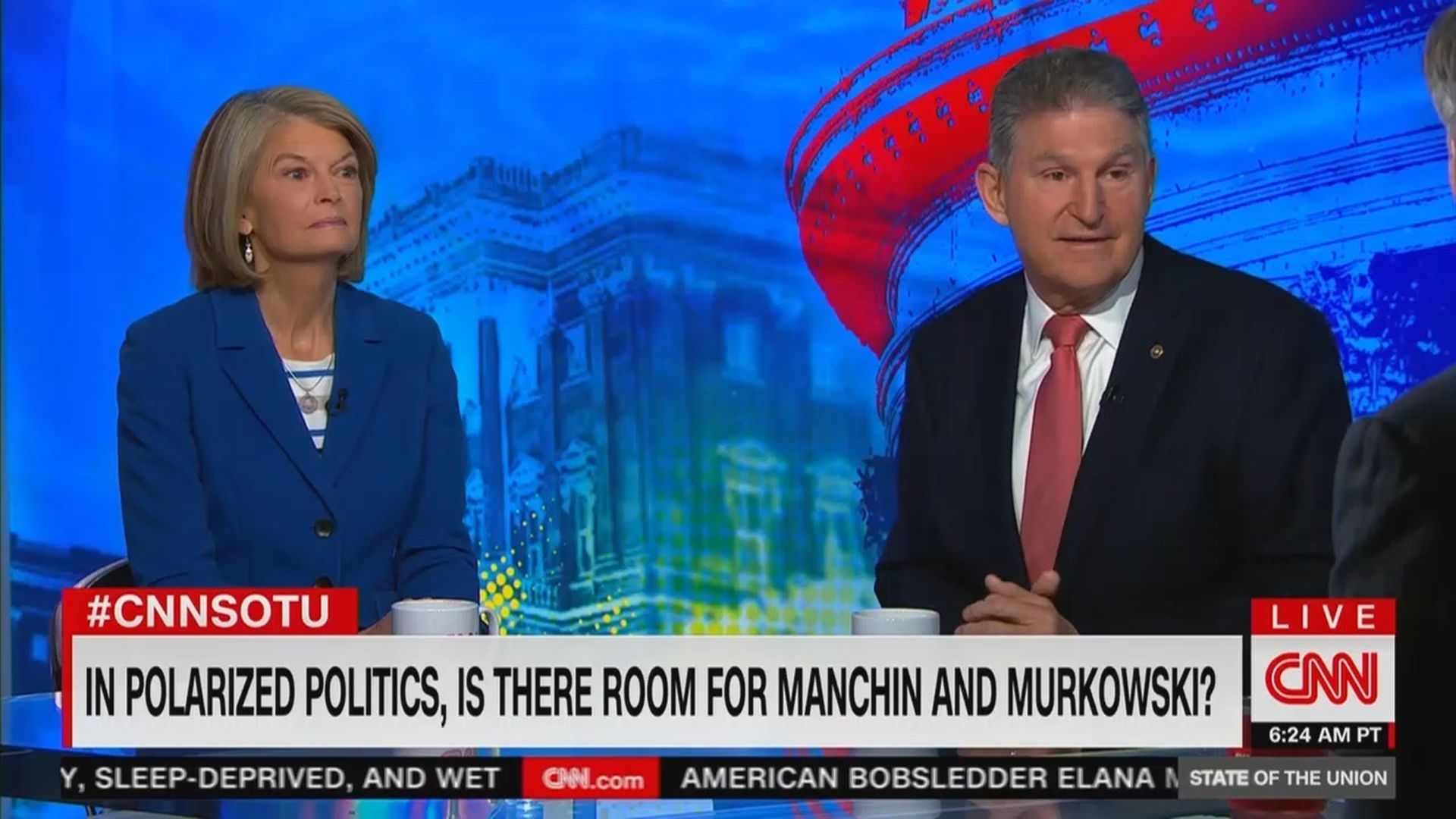 Sens. Lisa Murkowski and Joe Manchin are seen during an interview on CNN's 