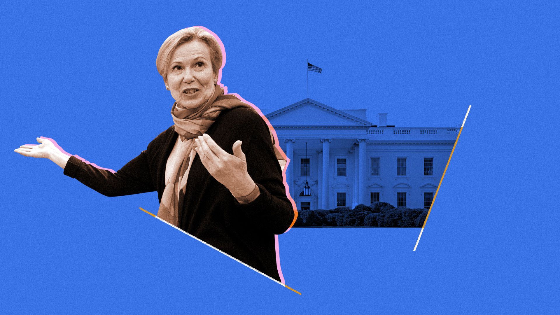 Photo illustration of Deborah Birx and The White House