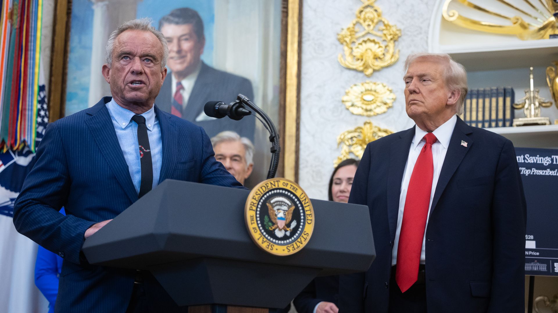 Robert F. Kennedy Jr., US secretary of Health and Human Services (HHS), left, and US President Donald Trump in the Oval Office of the White House