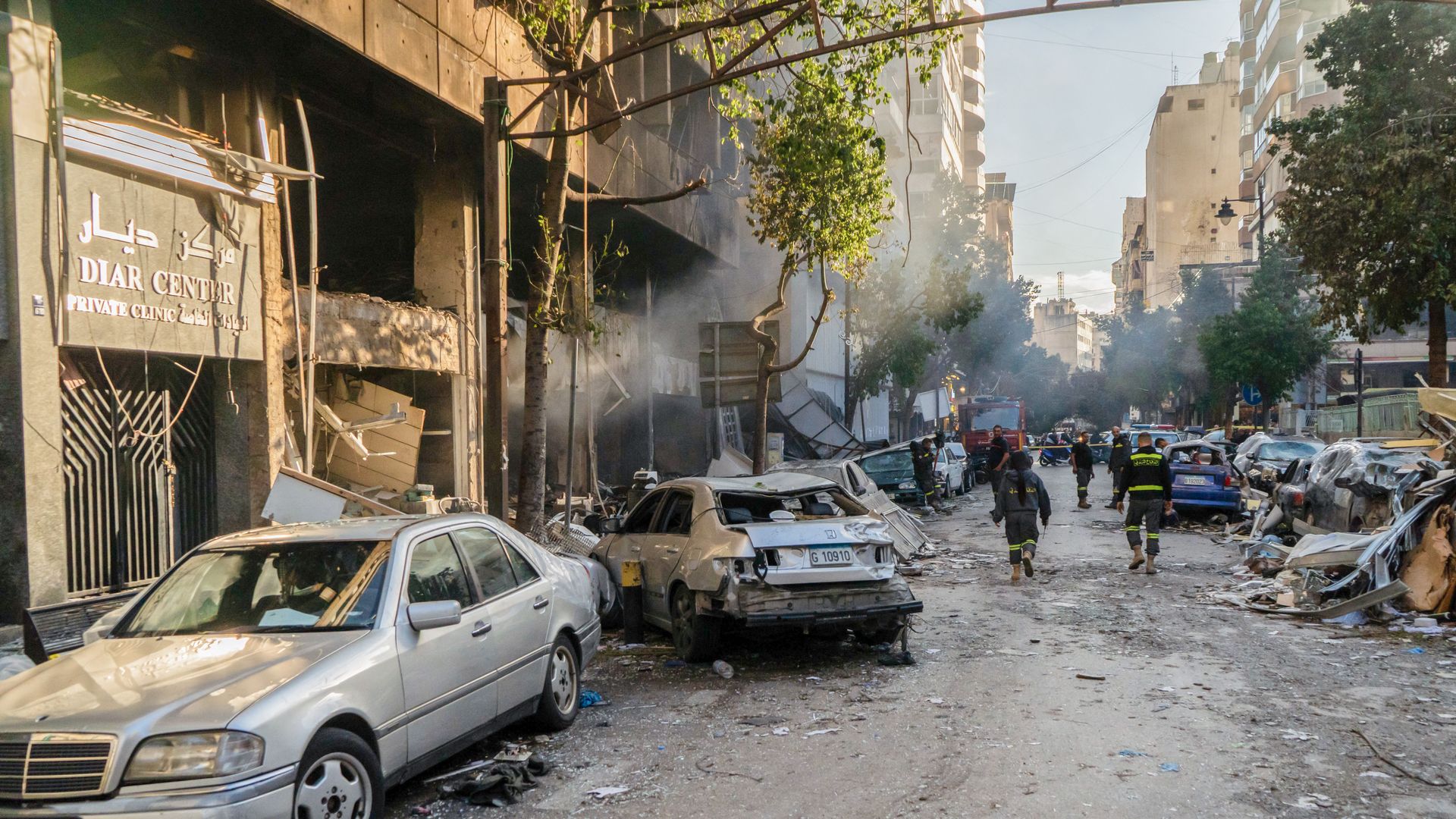Aftermarth of the israeli strike that targeted the neighbourhood of Mar Elias in Central Beirut on the 17th of November. According to the rescuers on the ground, this strike killed 4 people and injured 28 others. November 18 2024. (Photo by Nael Chahine / Middle East Images / Middle East Images via 