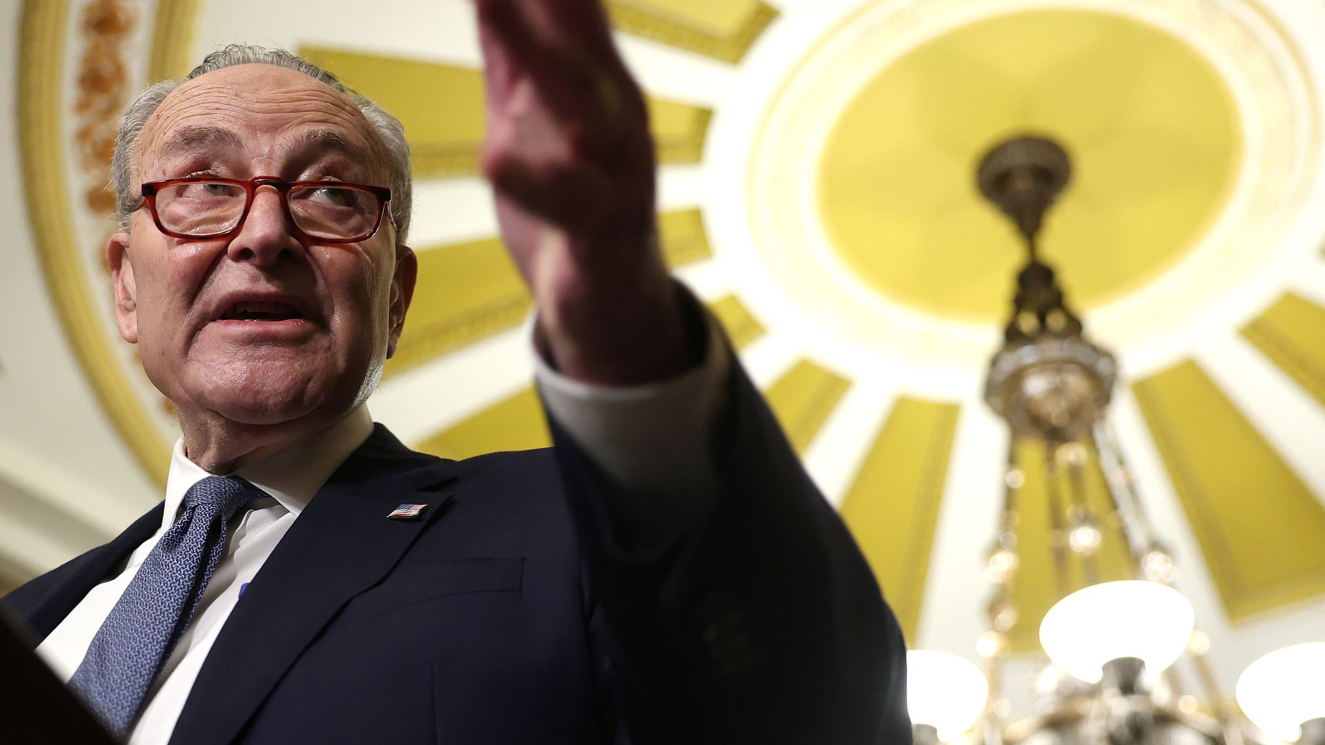 U.S. Senate Majority Leader Charles Schumer (D-NY) speaks following the weekly Senate luncheon at the U.S. Capitol on December 03, 2024 in Washington, DC