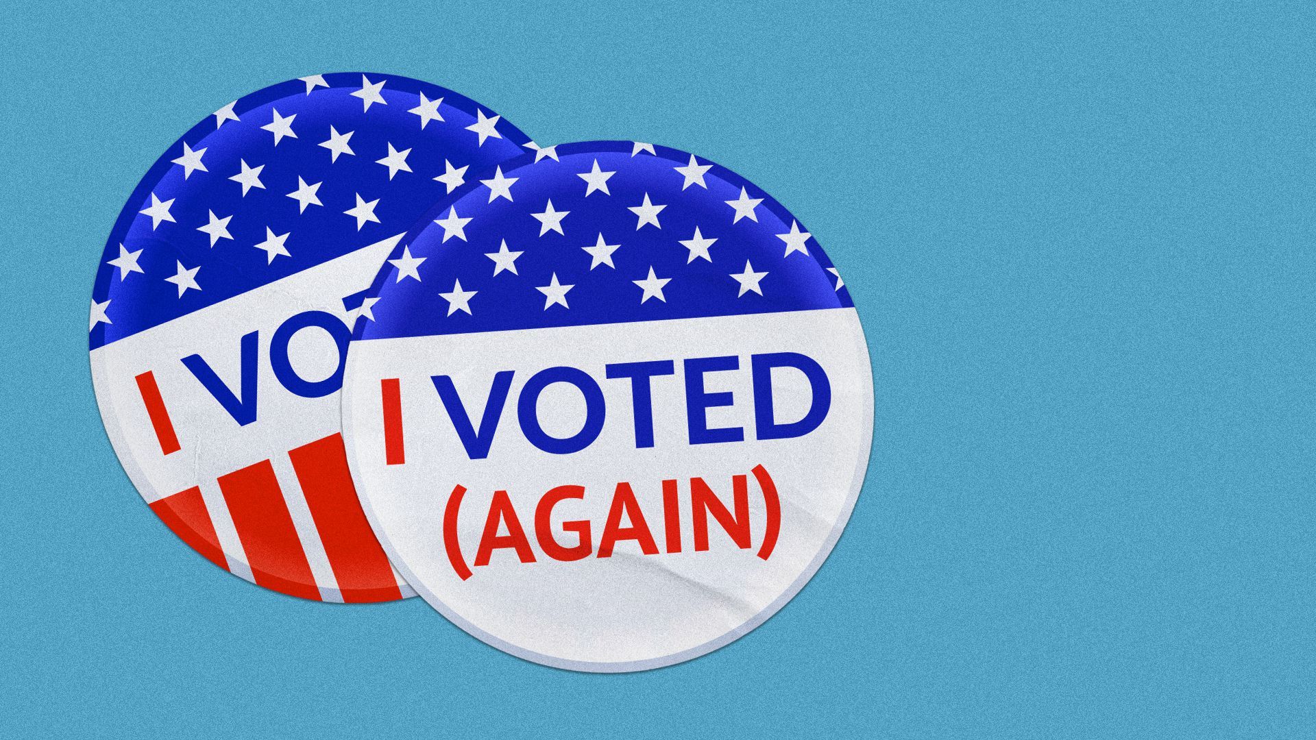 Illustration of an "I voted (again)" sticker overlapping an "I voted" sticker.