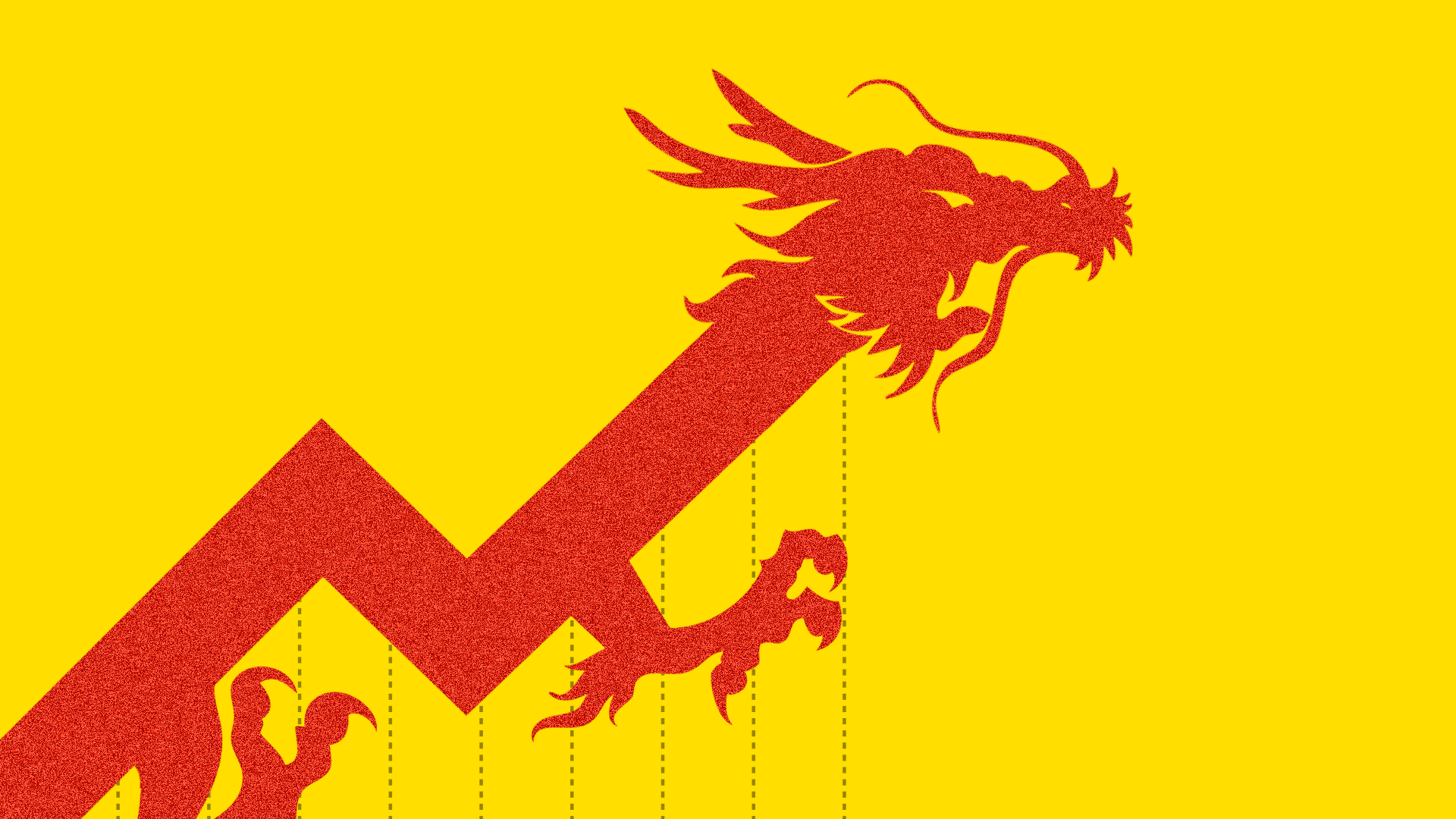 This illustration shows a red dragon drawn like a rising stock line. 