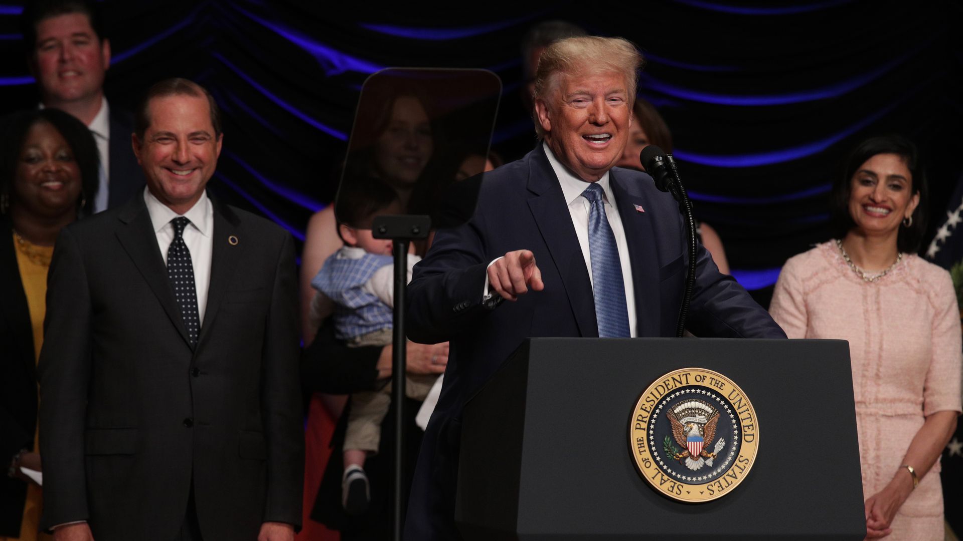 HHS Sec. Alex Azar, President Trump and CMS Administrator Seema Verma. 