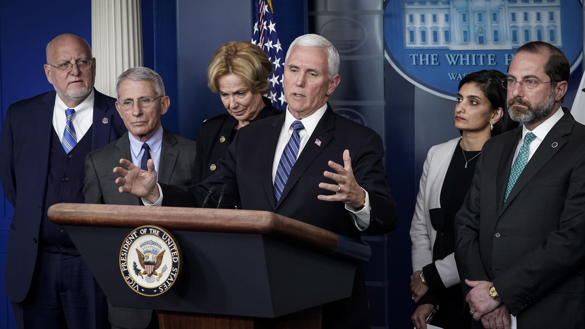 A photo of Vice President Mike Pence and the coronavirus task force.