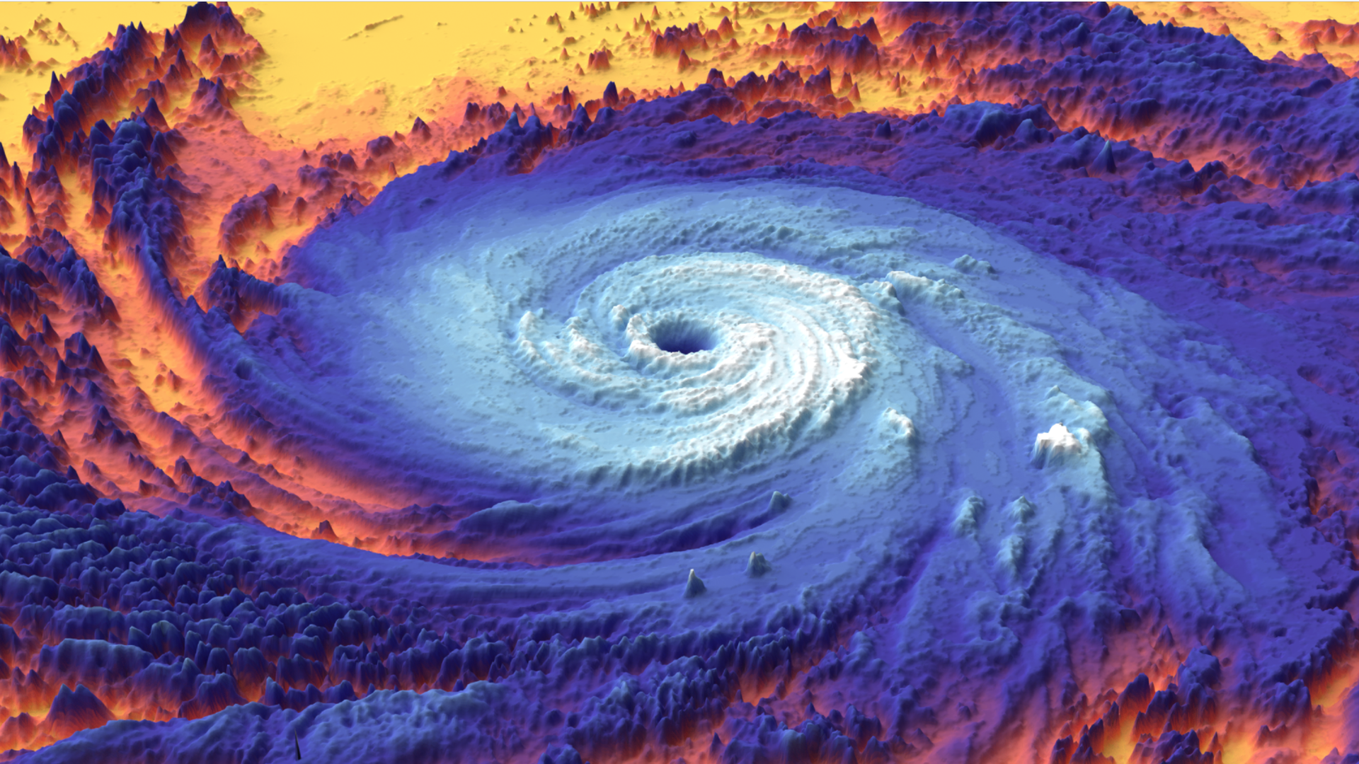 Satellite view of a powerful hurricane with the eye at its center.