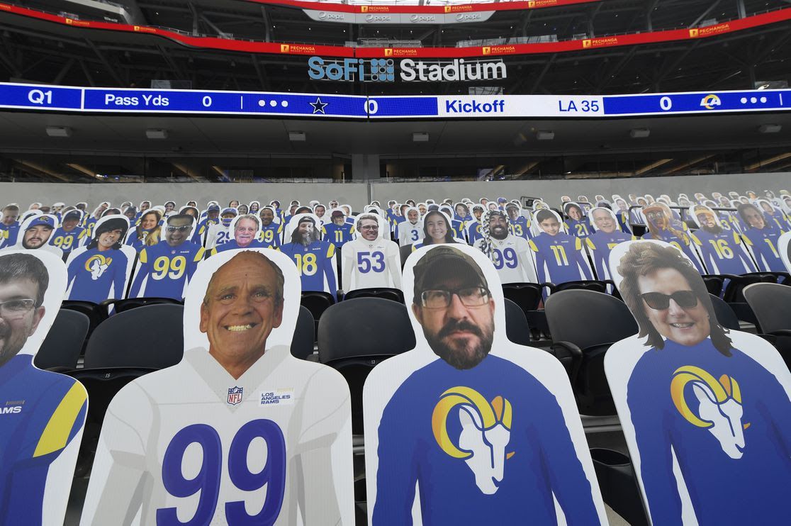 Cardboard cutouts of Rams fans during Sunday night's opener. Photo: Kevork Djansezian/Getty Images