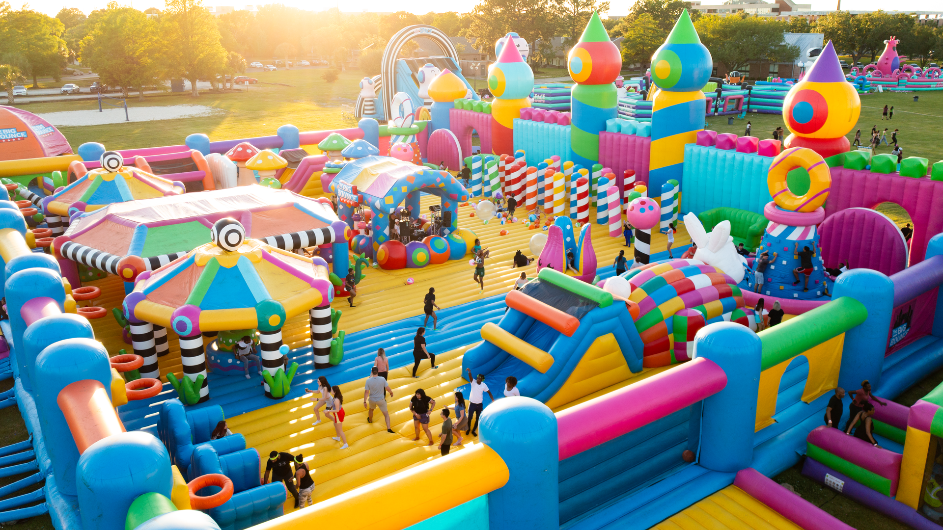 Photo shows a large bouncy castle