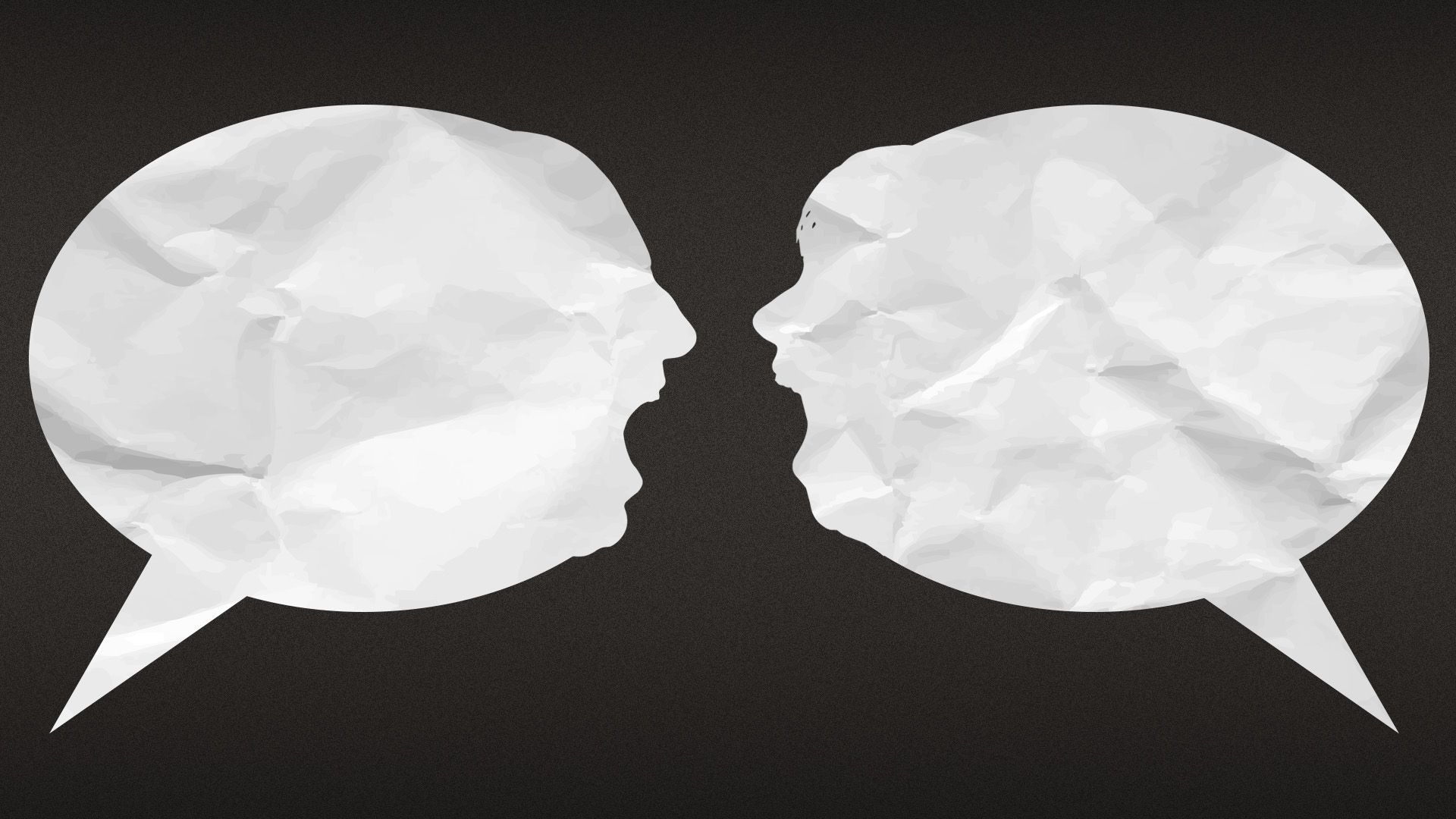 Illustration of two speech bubble with faces yelling at each other