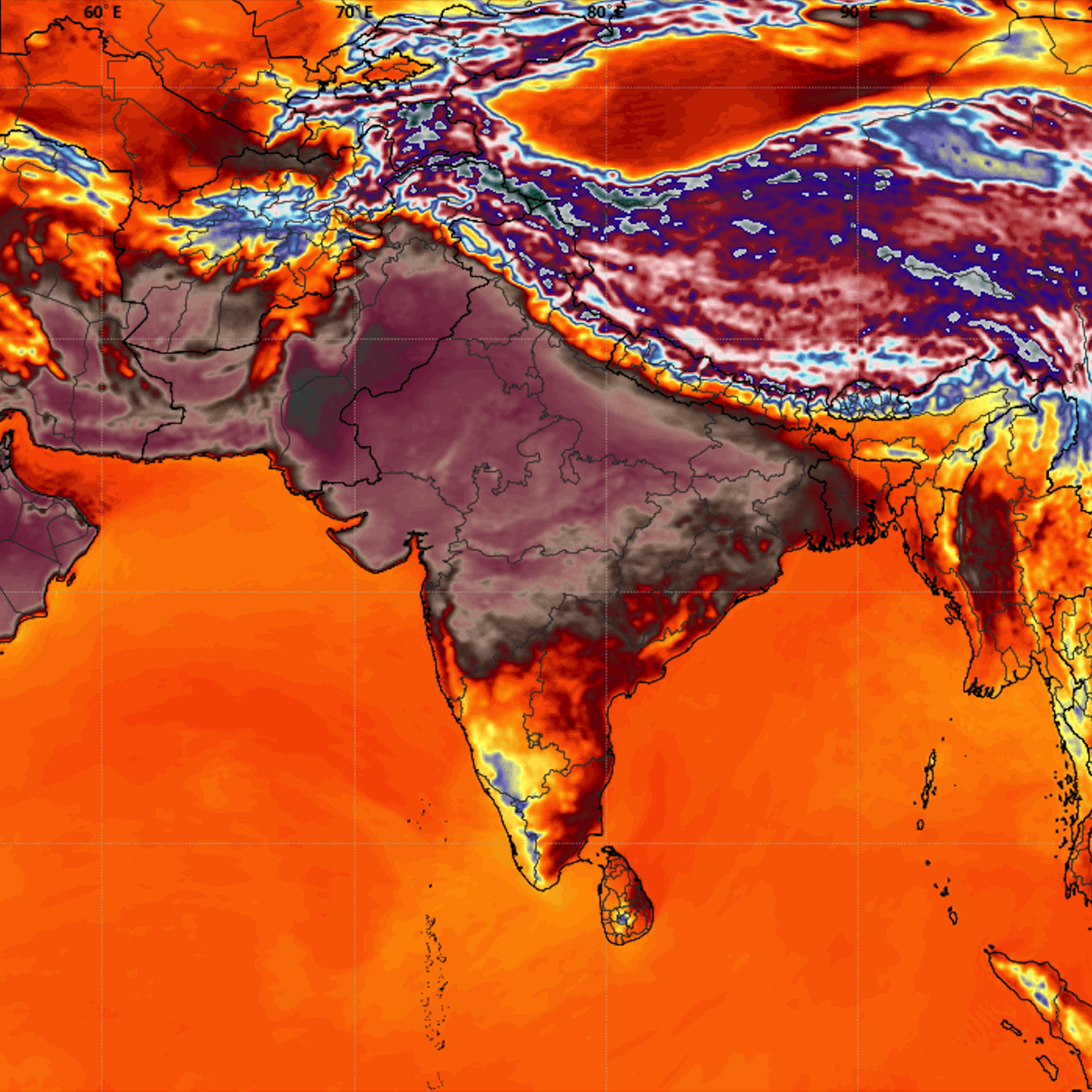 Computer model depiction of high temperatures on May 19, 2022.