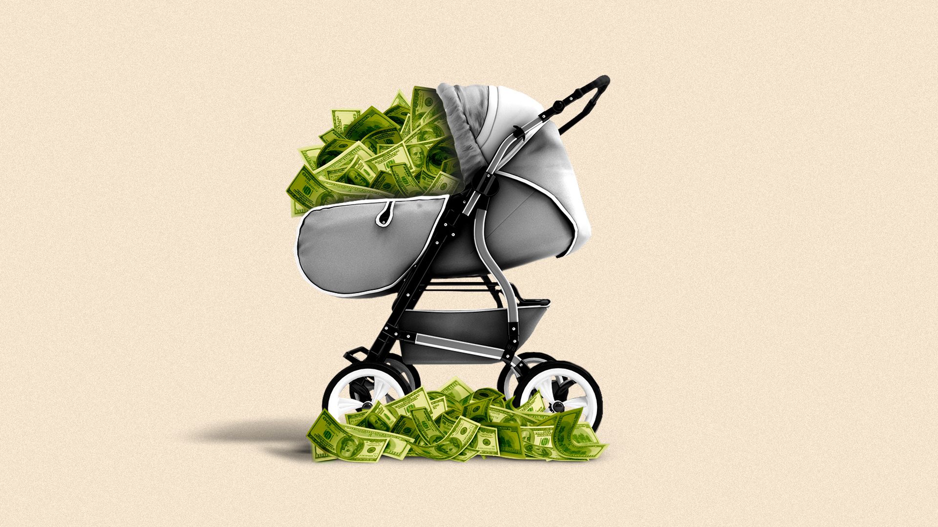 Illustration of a stroller with money inside of it.