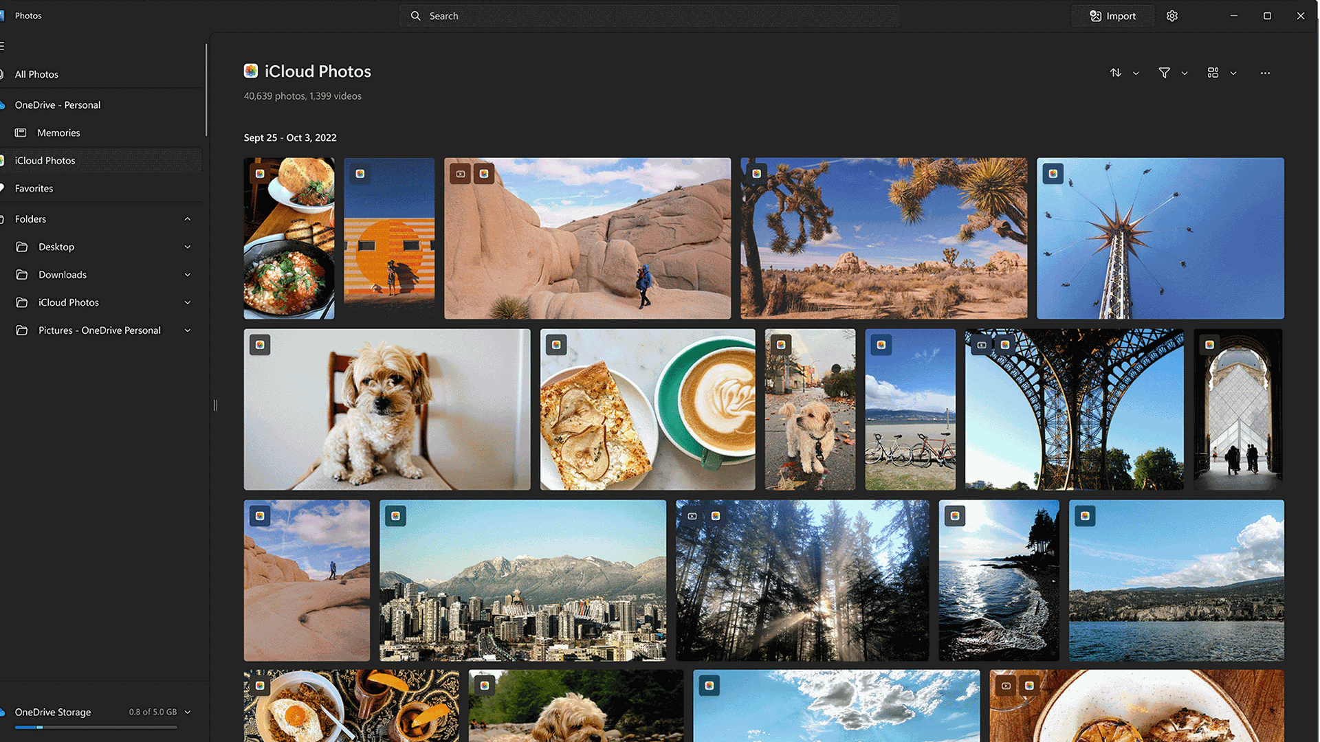 A screenshot of iCloud integration within the Windows 11 Photos app