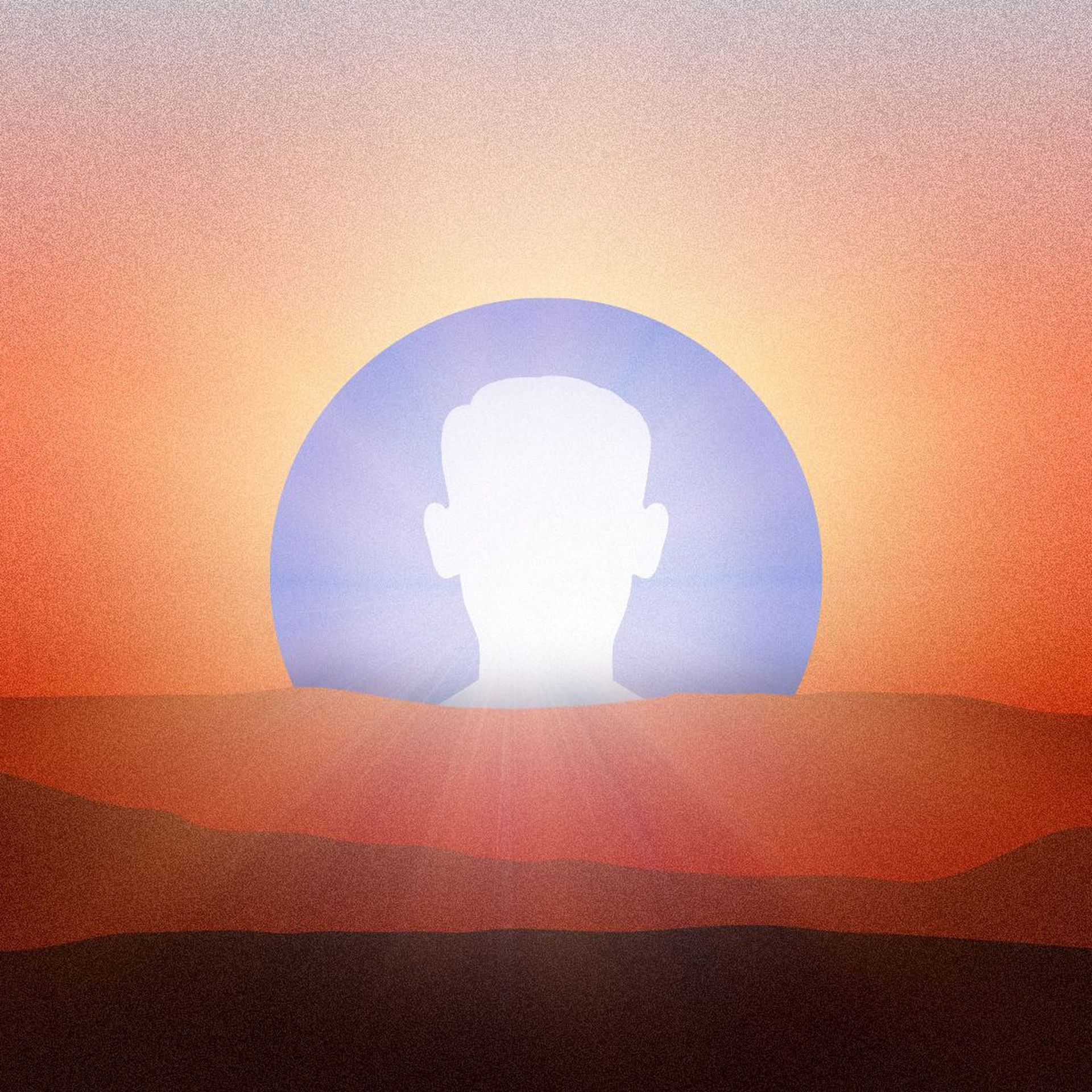 Illustration of a Facebook default profile picture as a setting sun. 