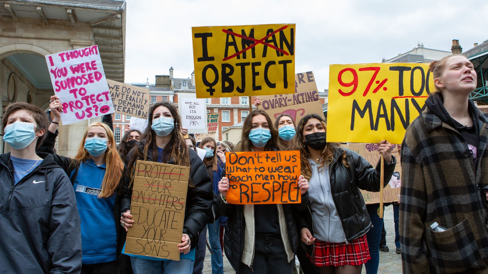 Protesters during a rally expressing objection to Sarah Everard's death.