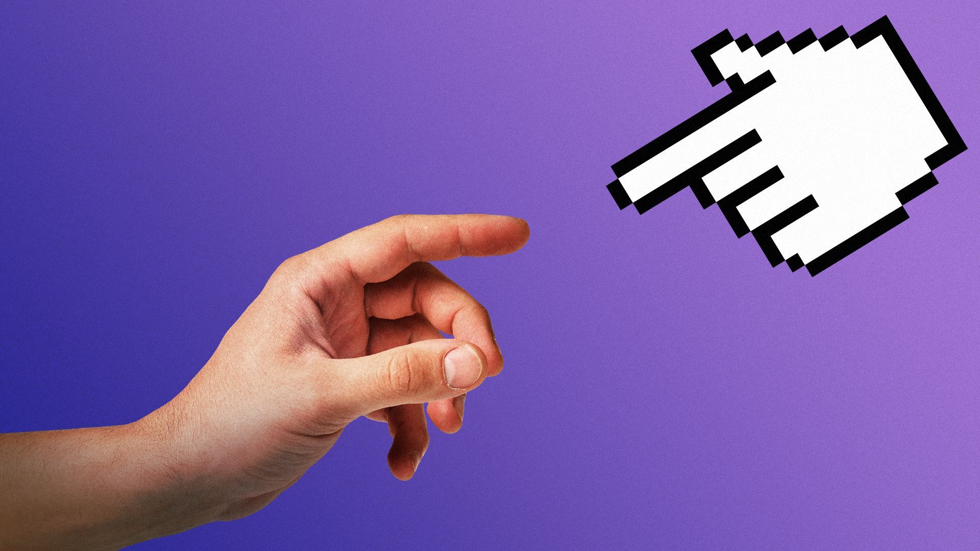 Illustration of a hand reaching up towards a hand cursor.