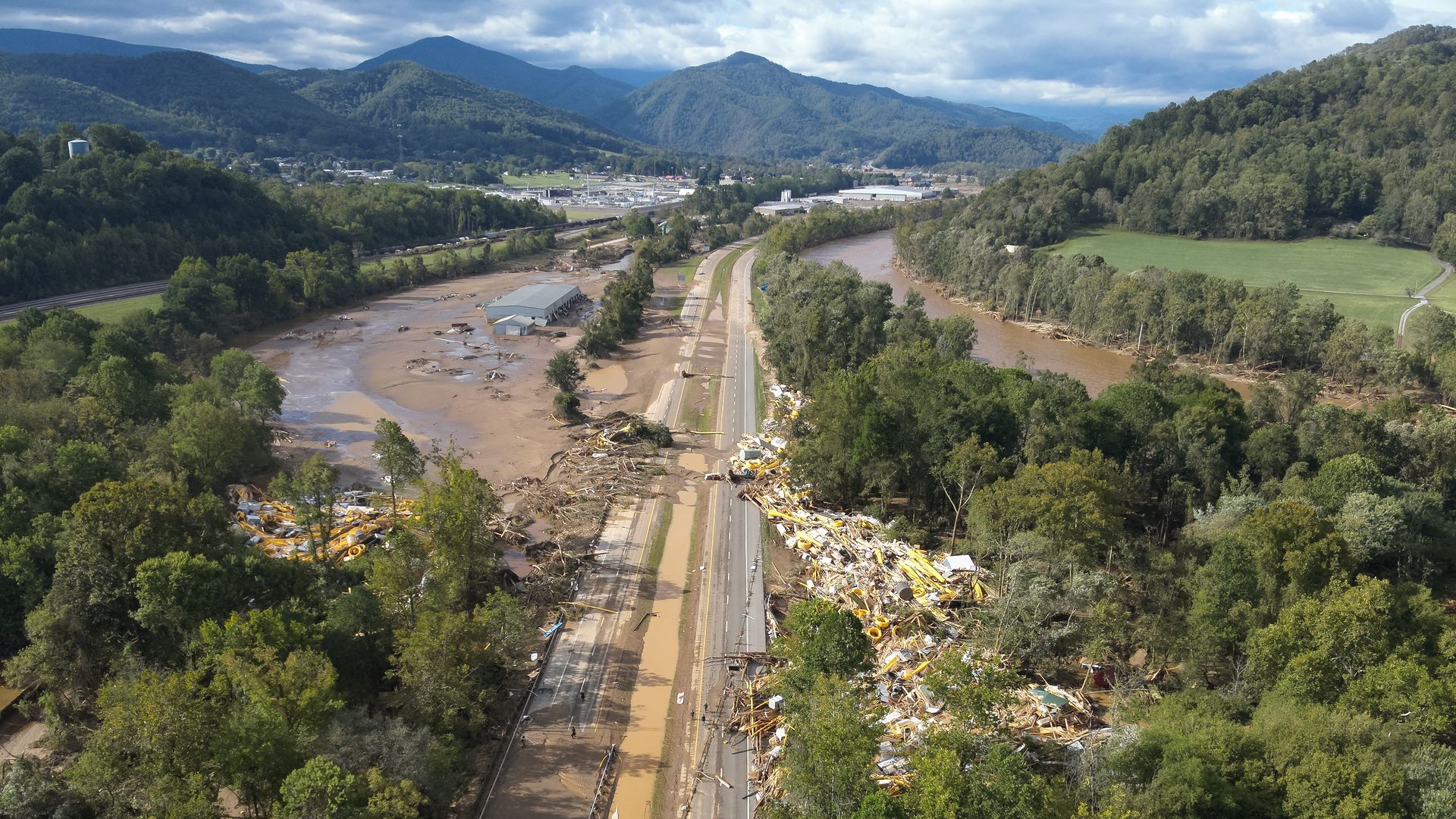Flooding damage to a road.