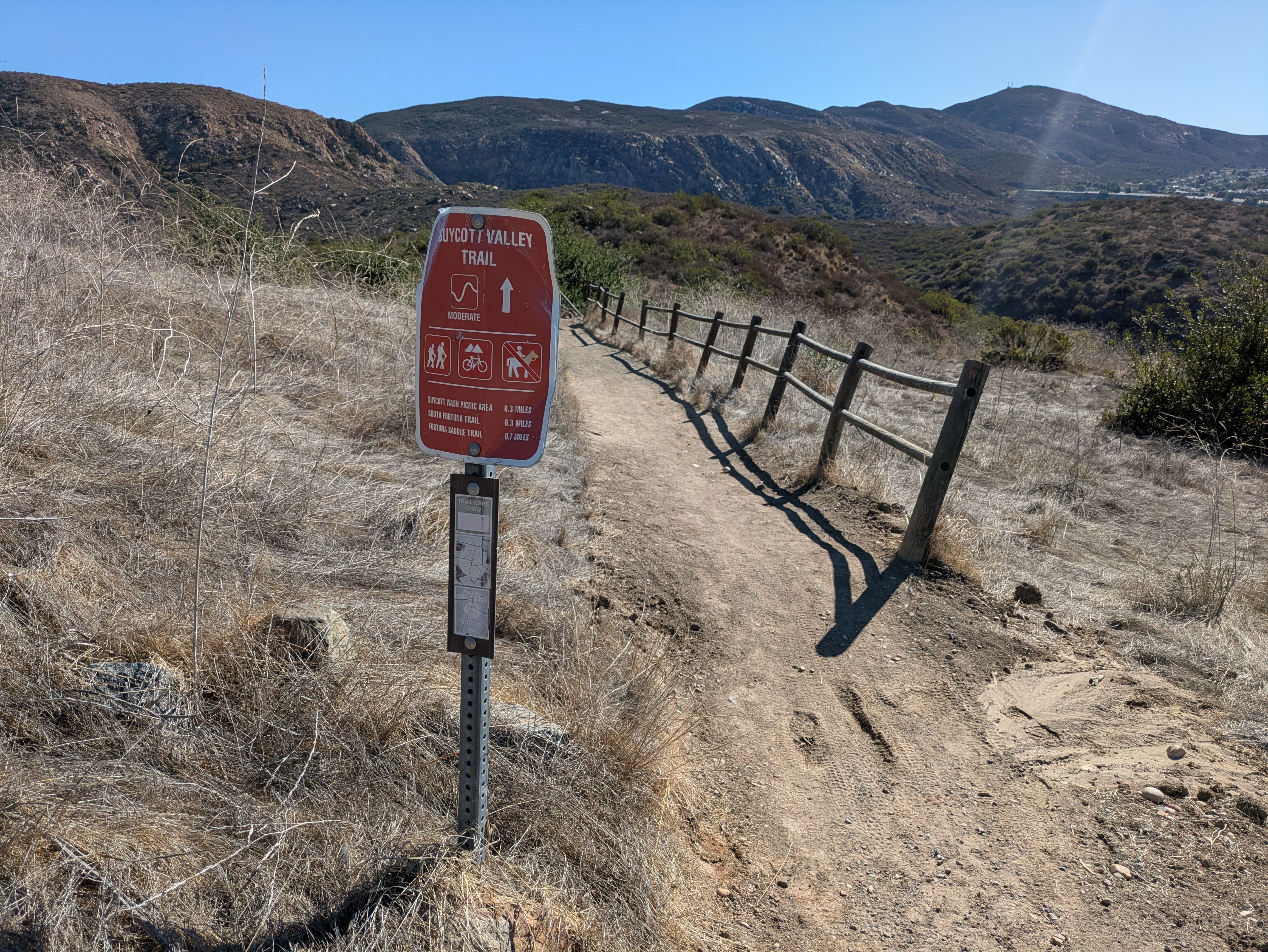 A sign for Suycott Valley Trail marks the path