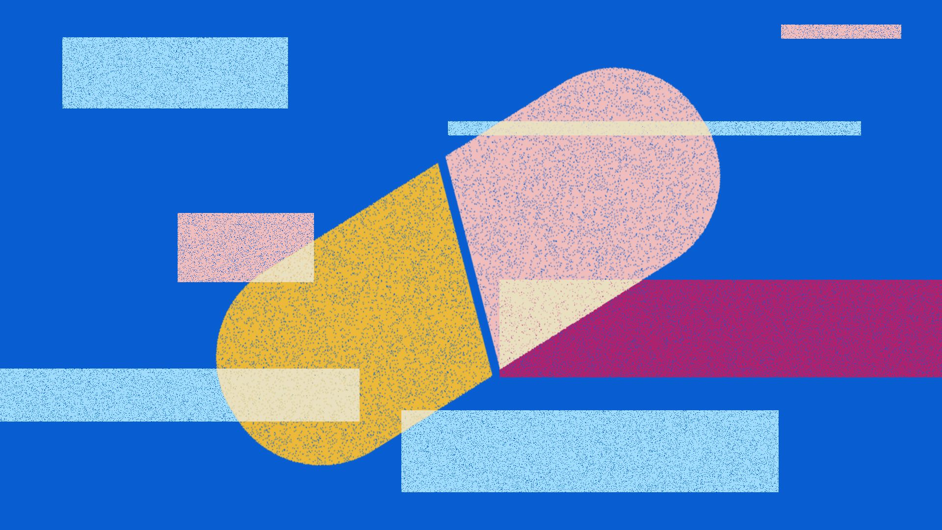 Illustration of pill with blocks of color across it